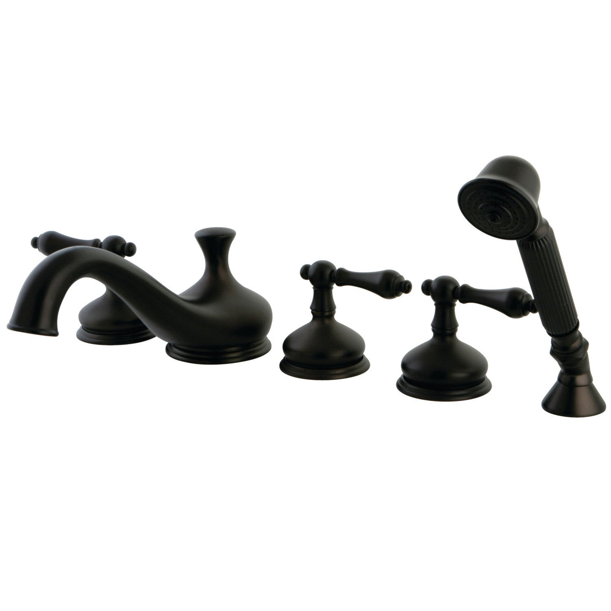Restoration KS33355AL Three-Handle 5-Hole Deck Mount Roman Tub Faucet with Hand Shower, Oil Rubbed Bronze