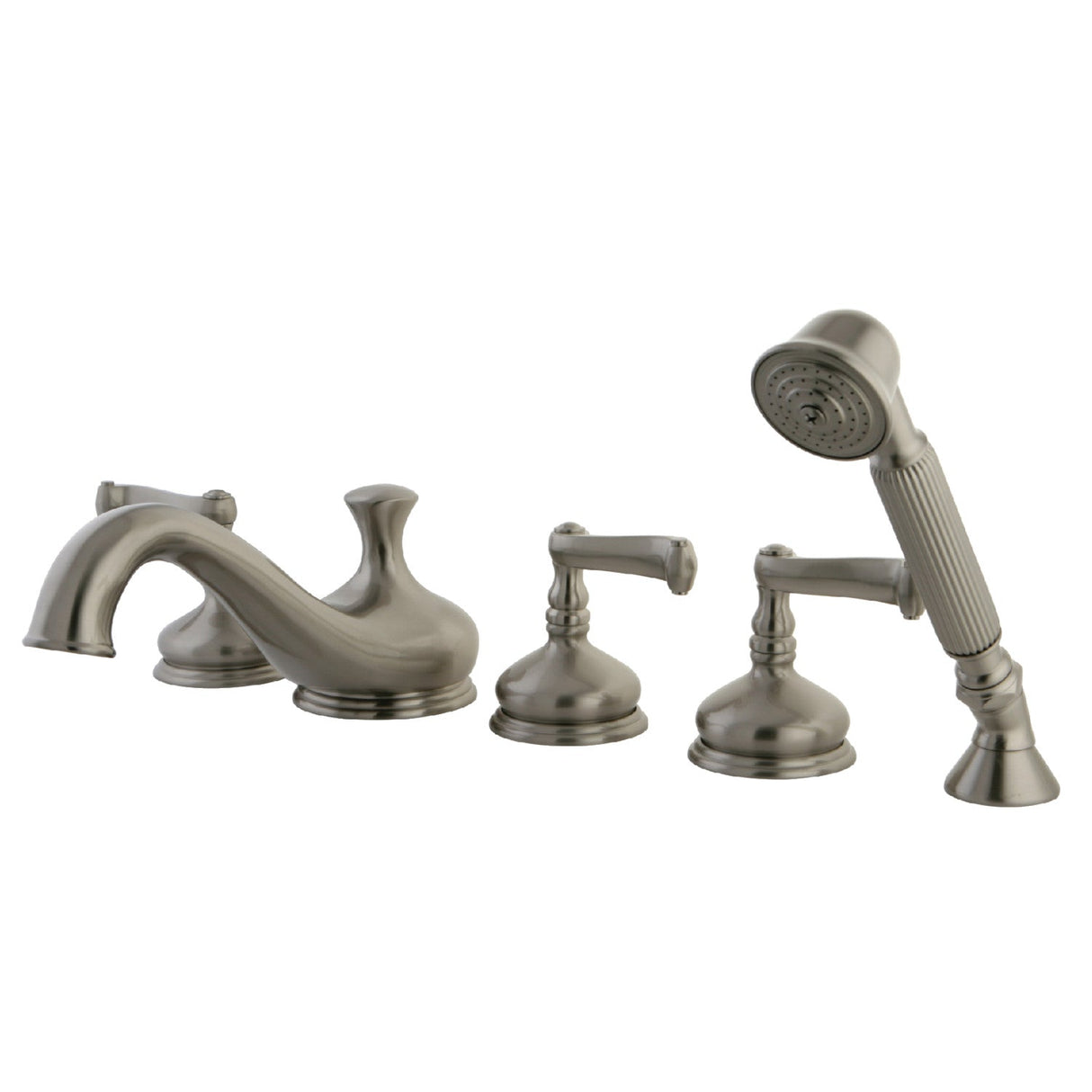 Roman KS33385FL Three-Handle 5-Hole Deck Mount Roman Tub Faucet with Hand Shower, Brushed Nickel