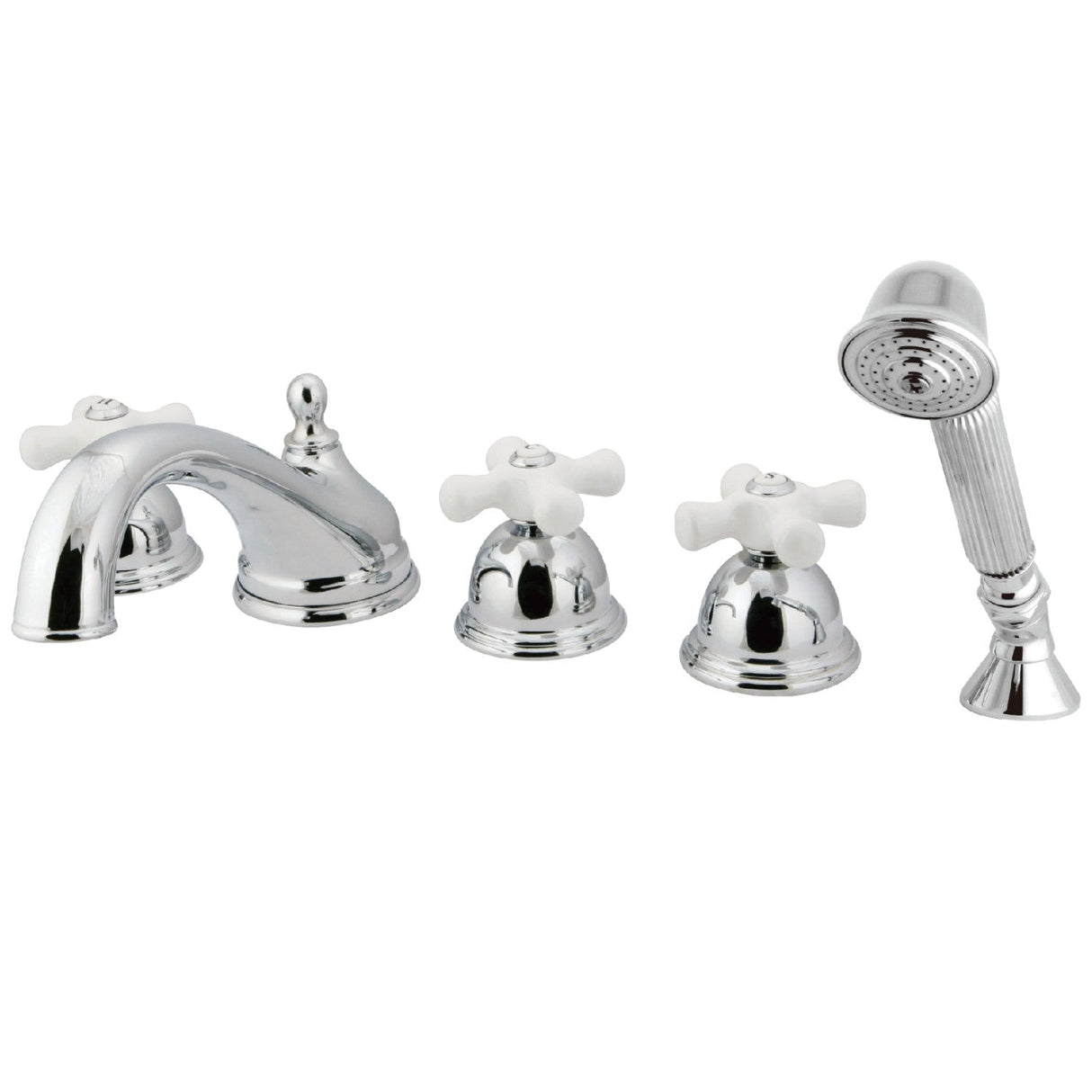 Milano KS33515PX Three-Handle 5-Hole Deck Mount Roman Tub Faucet with Hand Shower, Polished Chrome