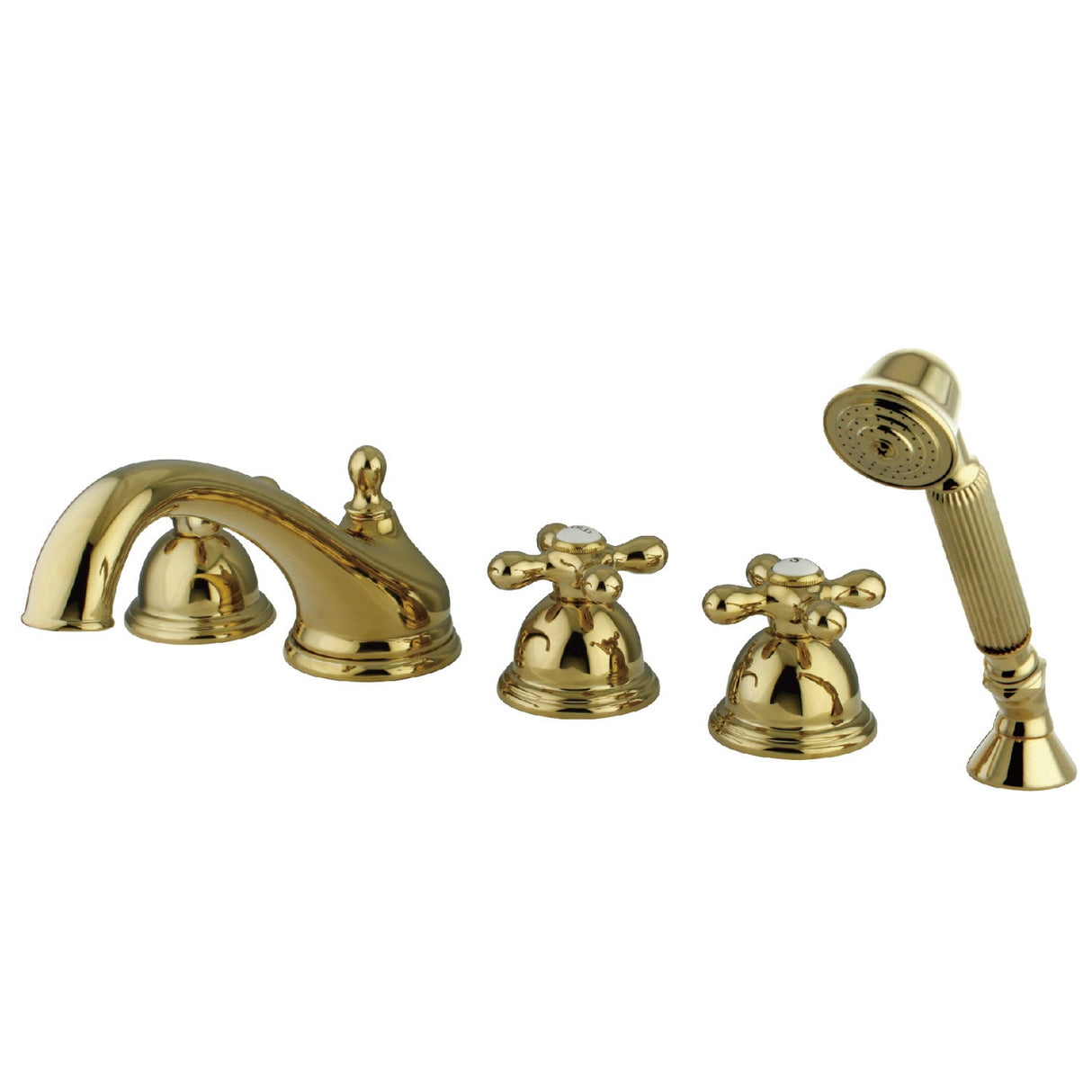 Magellan KS33525AX Three-Handle 5-Hole Deck Mount Roman Tub Faucet with Hand Shower, Polished Brass