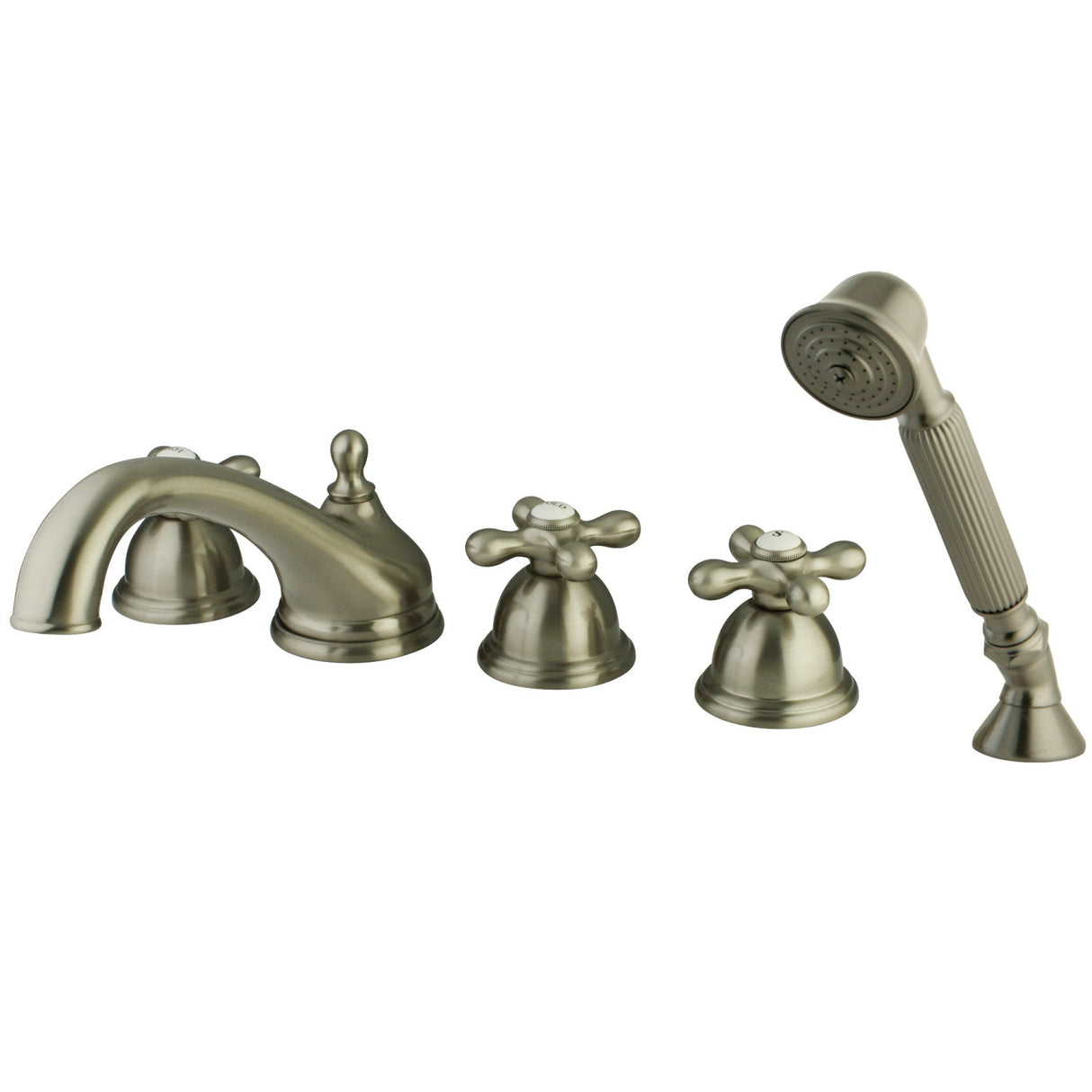 Magellan KS33585AX Three-Handle 5-Hole Deck Mount Roman Tub Faucet with Hand Shower, Brushed Nickel