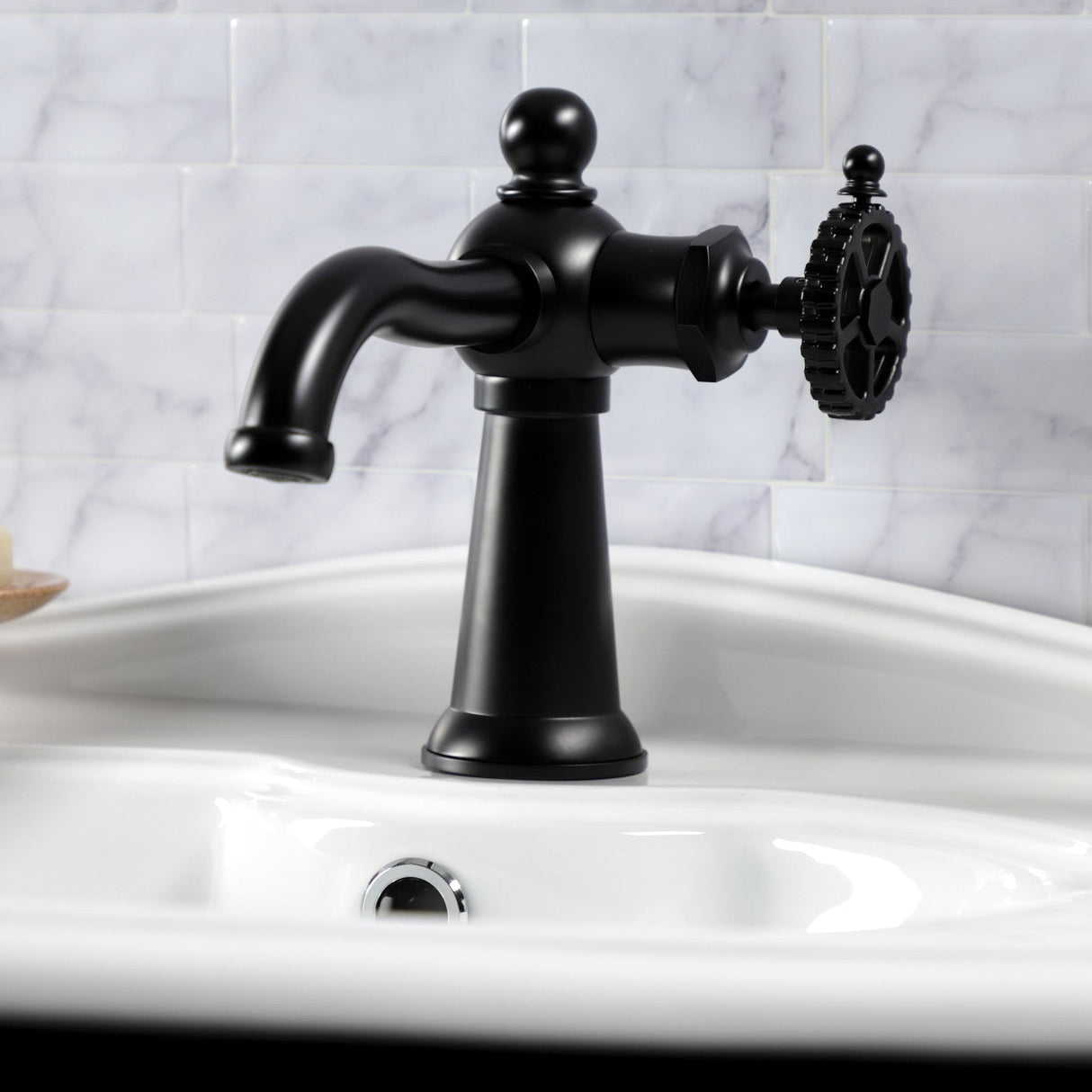 Fuller KS3540CG Single-Handle 1-Hole Deck Mount Bathroom Faucet with Push Pop-Up, Matte Black