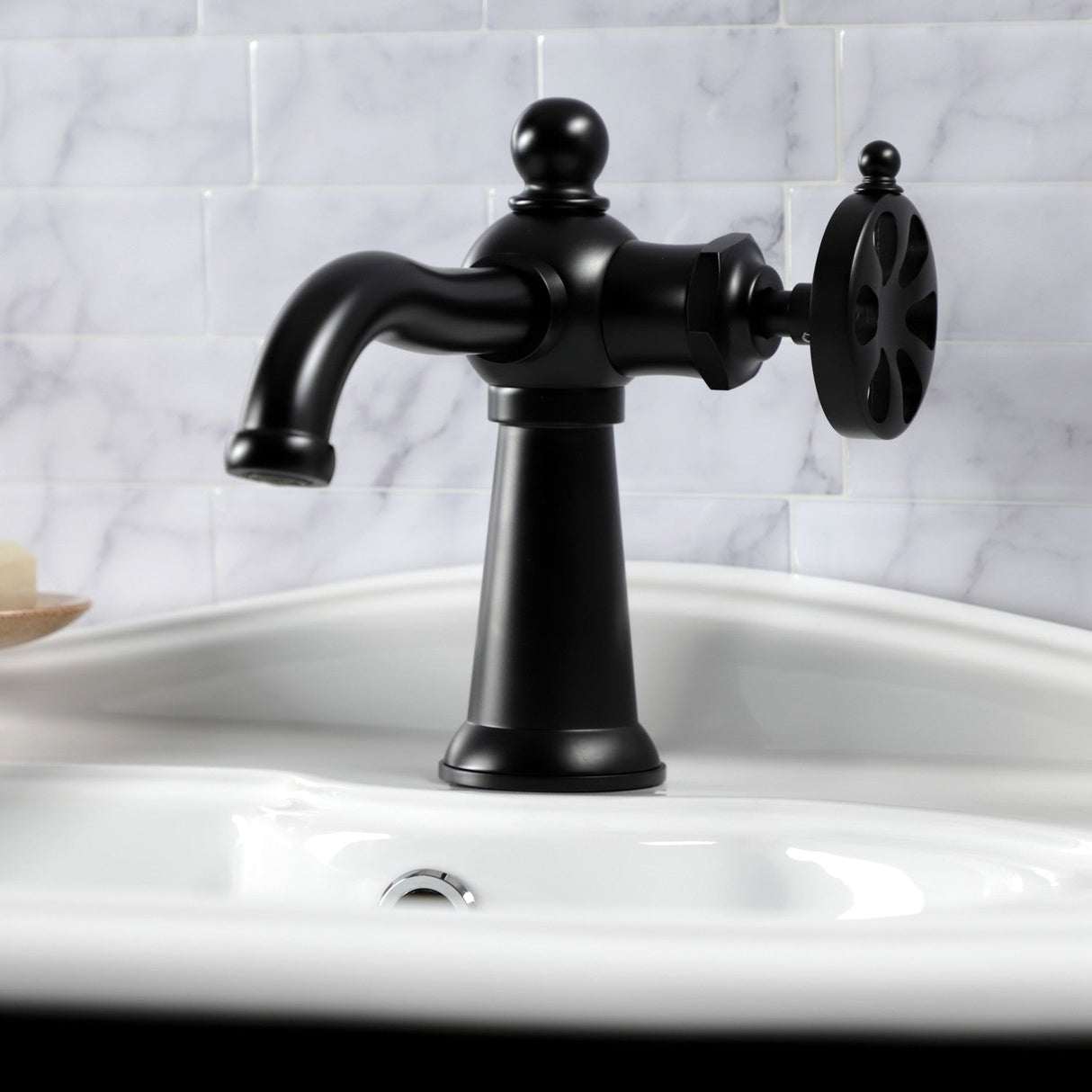 Belknap KS3540RX Single-Handle 1-Hole Deck Mount Bathroom Faucet with Push Pop-Up, Matte Black