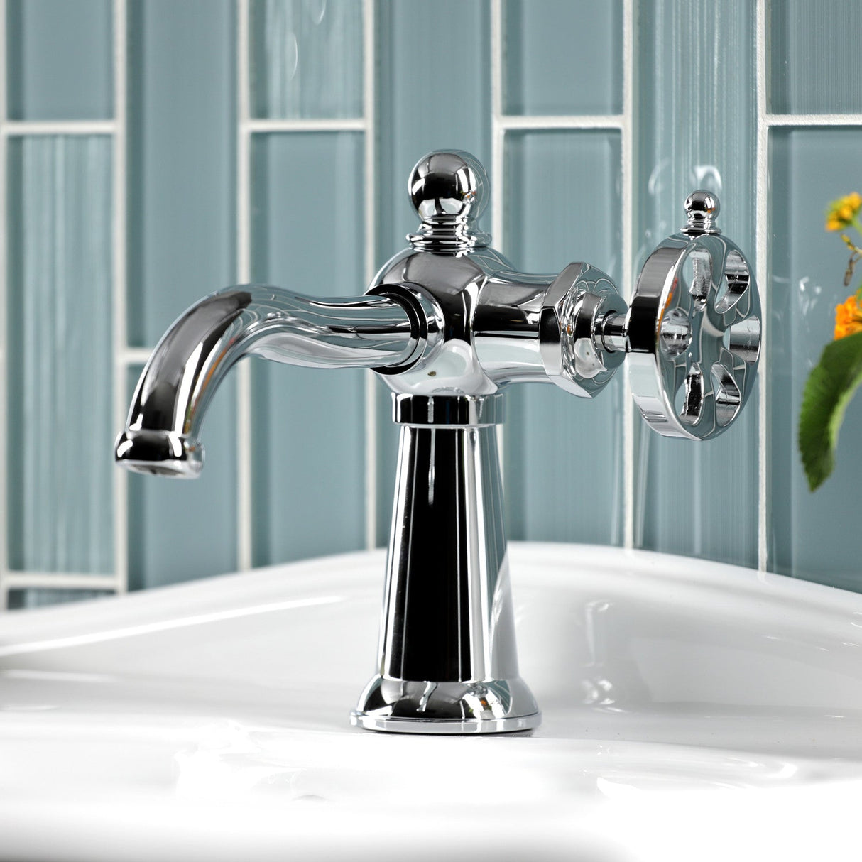 Belknap KS3541RX Single-Handle 1-Hole Deck Mount Bathroom Faucet with Push Pop-Up, Polished Chrome