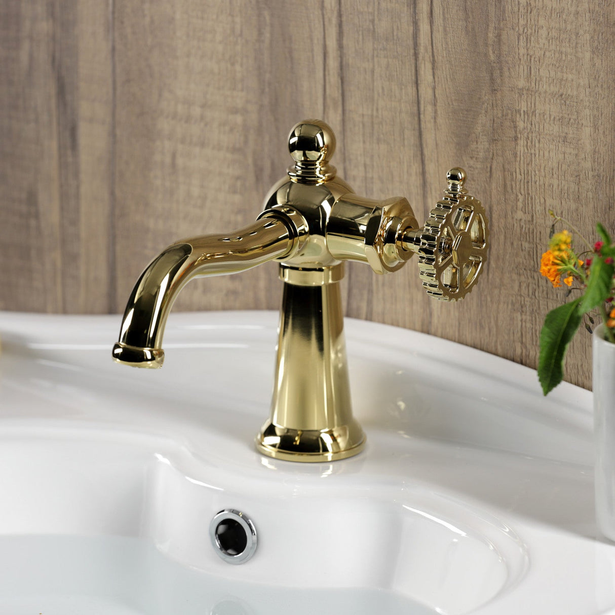Fuller KS3542CG Single-Handle 1-Hole Deck Mount Bathroom Faucet with Push Pop-Up, Polished Brass