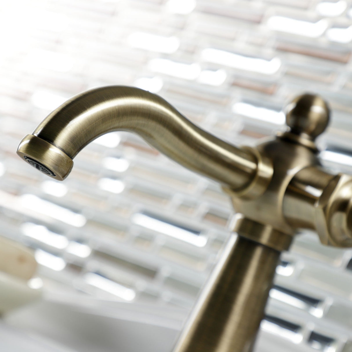 Webb KS3543RKX Single-Handle 1-Hole Deck Mount Bathroom Faucet with Knurled Handle and Push Pop-Up Drain, Antique Brass