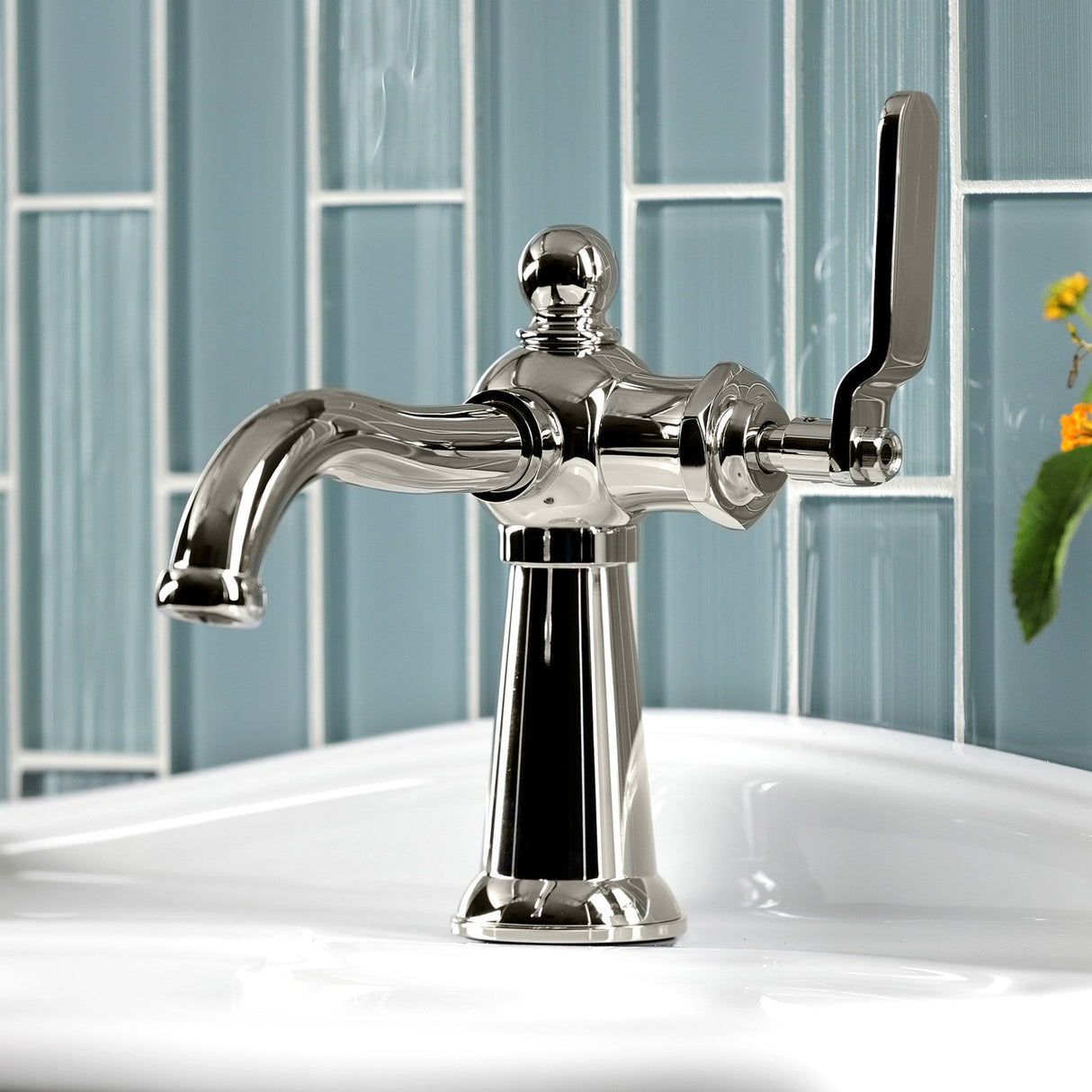 Knight KS3546KL Single-Handle 1-Hole Deck Mount Bathroom Faucet with Push Pop-Up, Polished Nickel
