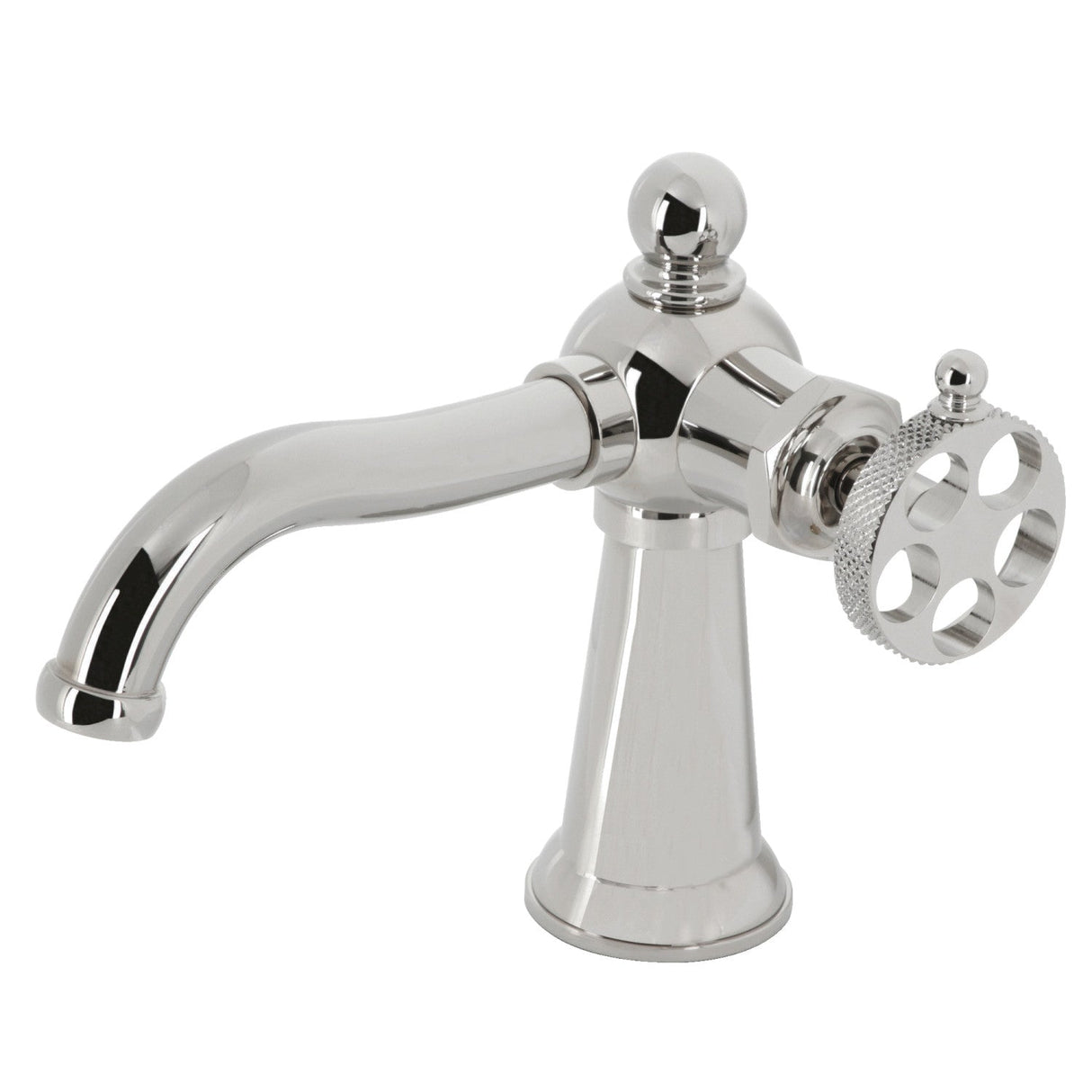 Webb KS3546RKX Single-Handle 1-Hole Deck Mount Bathroom Faucet with Knurled Handle and Push Pop-Up Drain, Polished Nickel