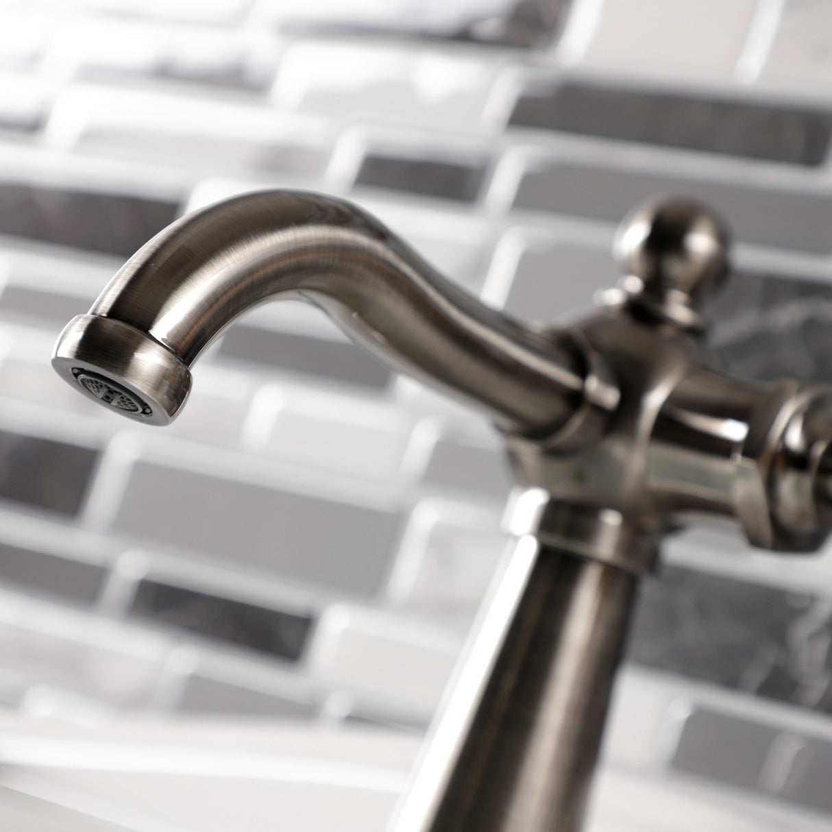 Webb KS354RKXVN Single-Handle 1-Hole Deck Mount Bathroom Faucet with Knurled Handle and Push Pop-Up Drain, Black Stainless