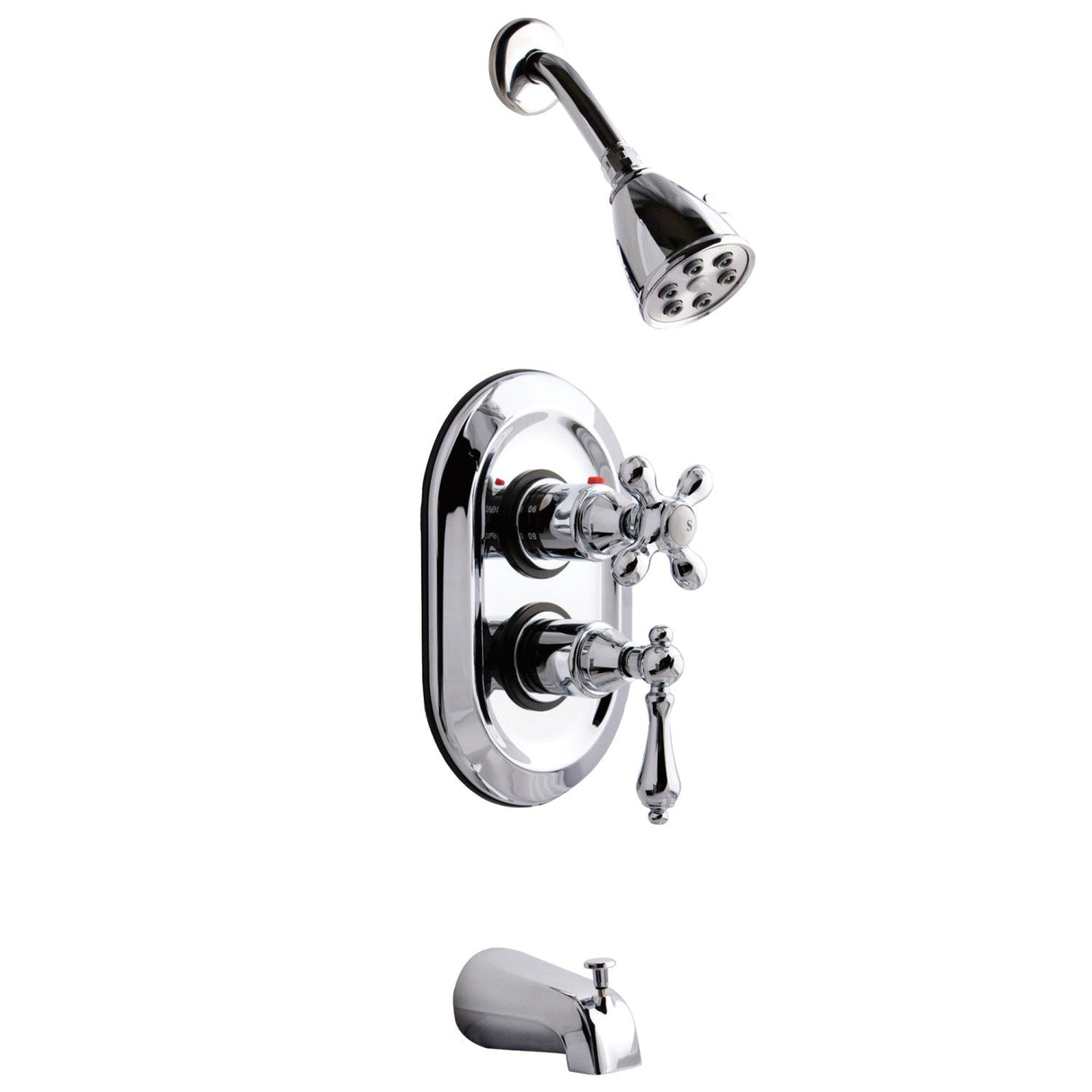 Restoration KS36310AL Two-Handle 3-Hole Wall Mount Tub and Shower Faucet, Polished Chrome