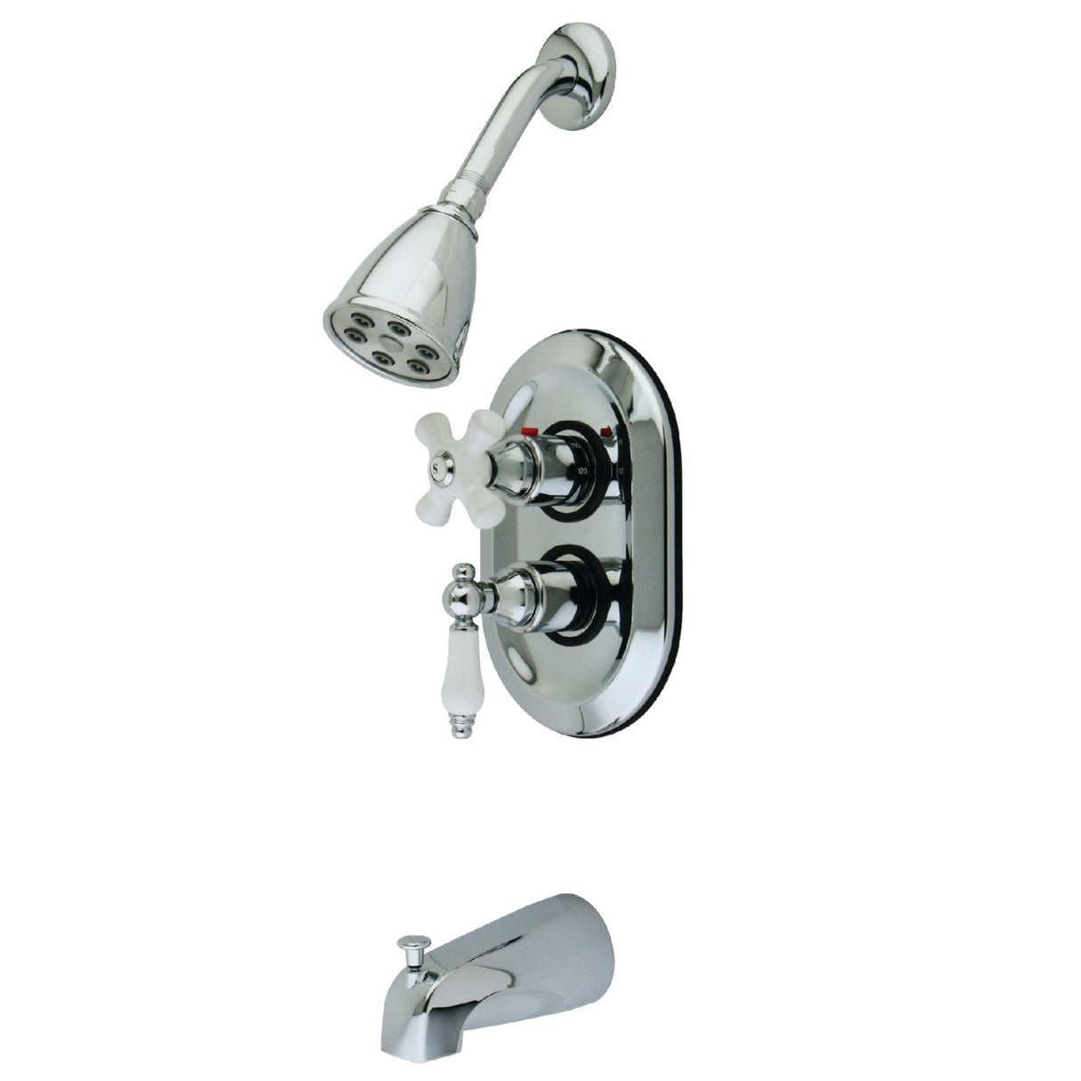 Restoration KS36310PL Two-Handle 3-Hole Wall Mount Tub and Shower Faucet, Polished Chrome