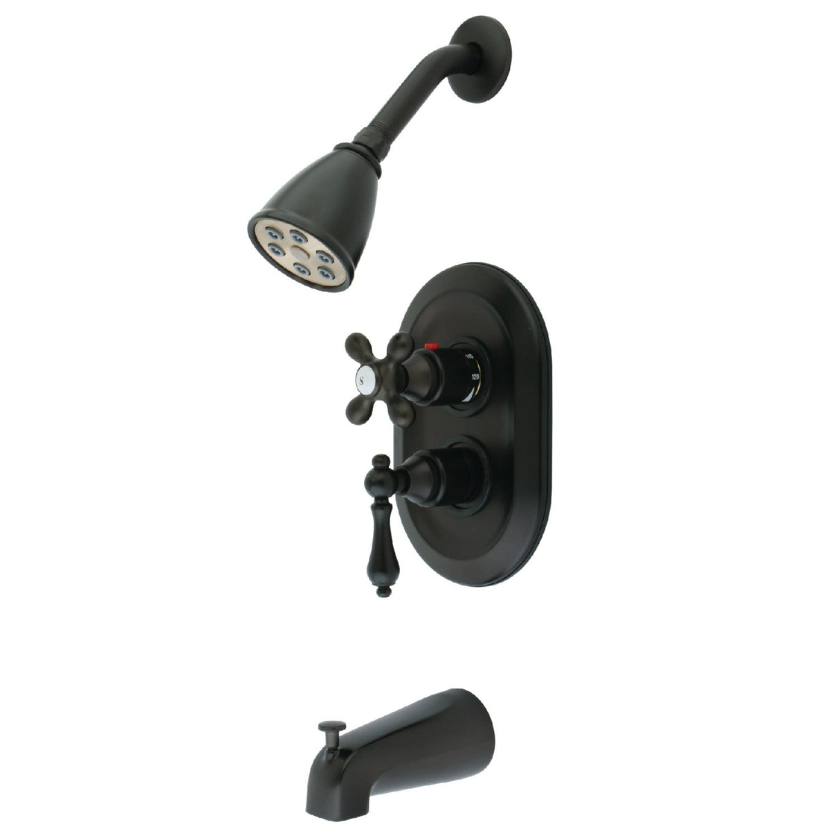 Restoration KS36350AL Two-Handle 3-Hole Wall Mount Tub and Shower Faucet, Oil Rubbed Bronze