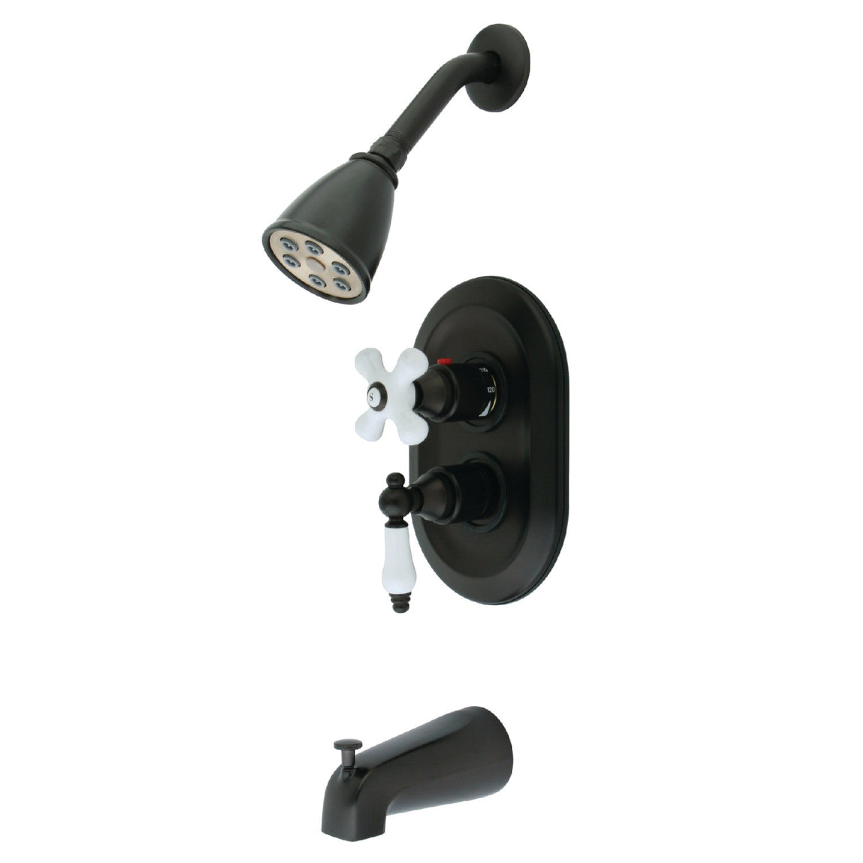 Restoration KS36350PL Two-Handle 3-Hole Wall Mount Tub and Shower Faucet, Oil Rubbed Bronze