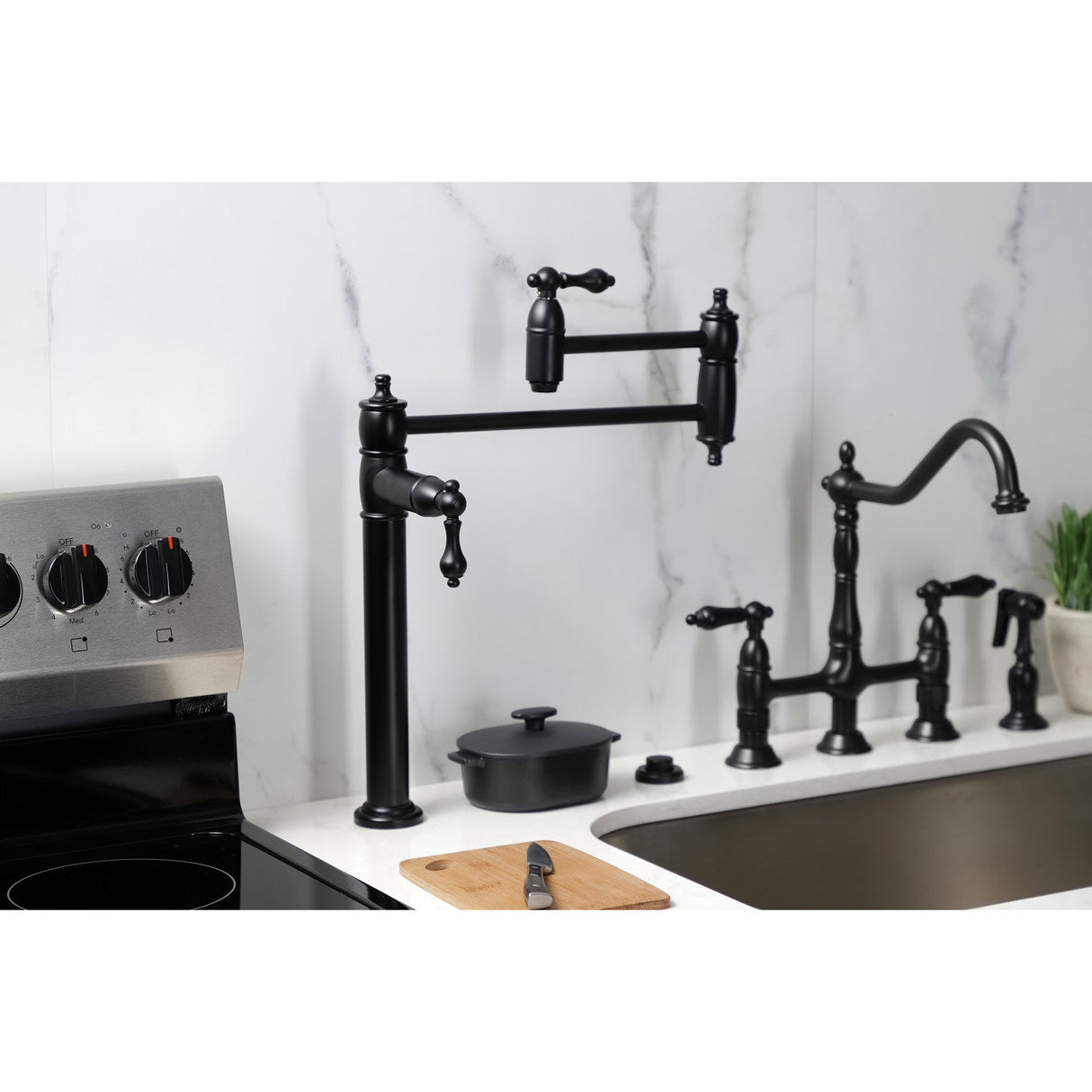 Restoration KS3700AL Single-Hole Deck Mount Pot Filler, Matte Black