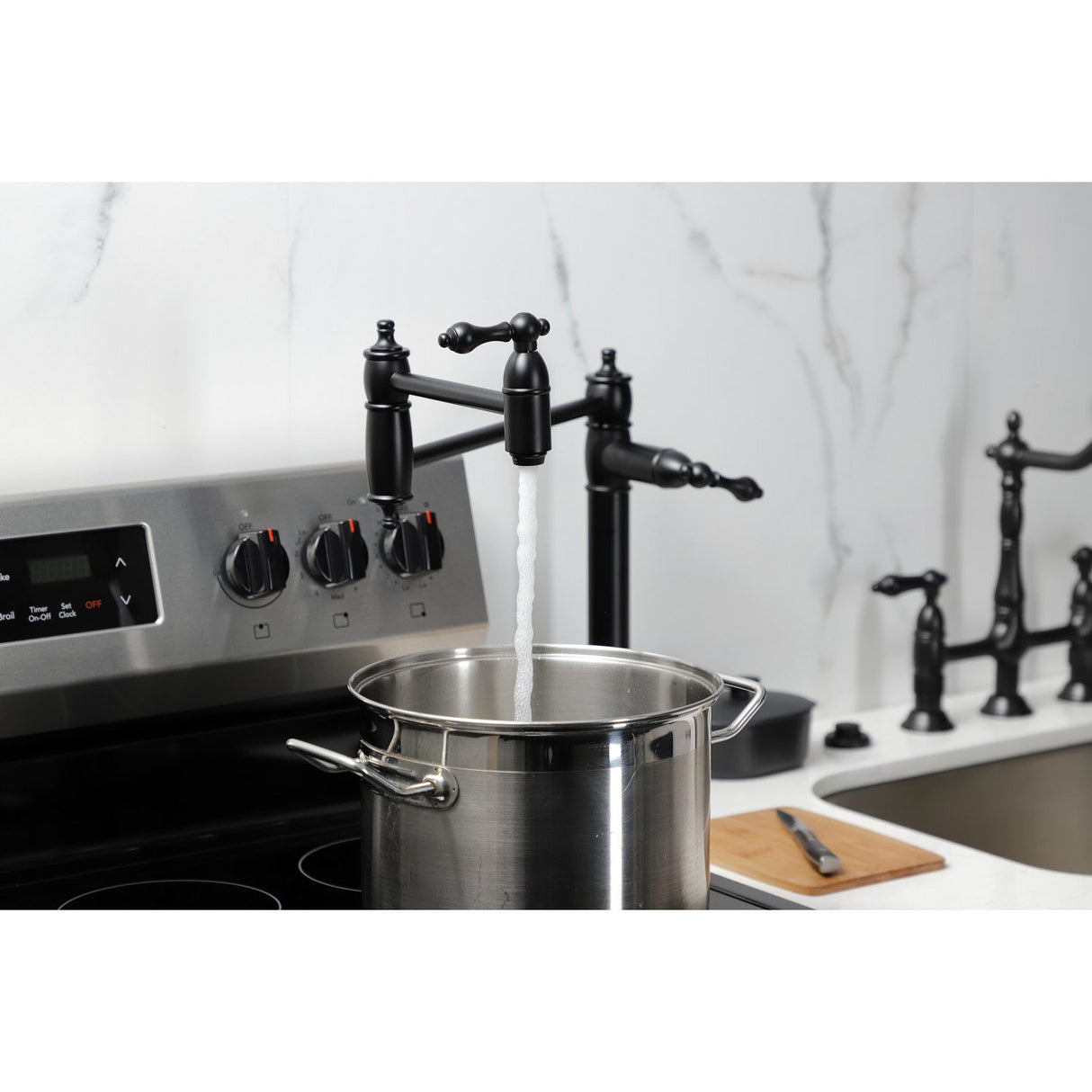 Restoration KS3700AL Single-Hole Deck Mount Pot Filler, Matte Black