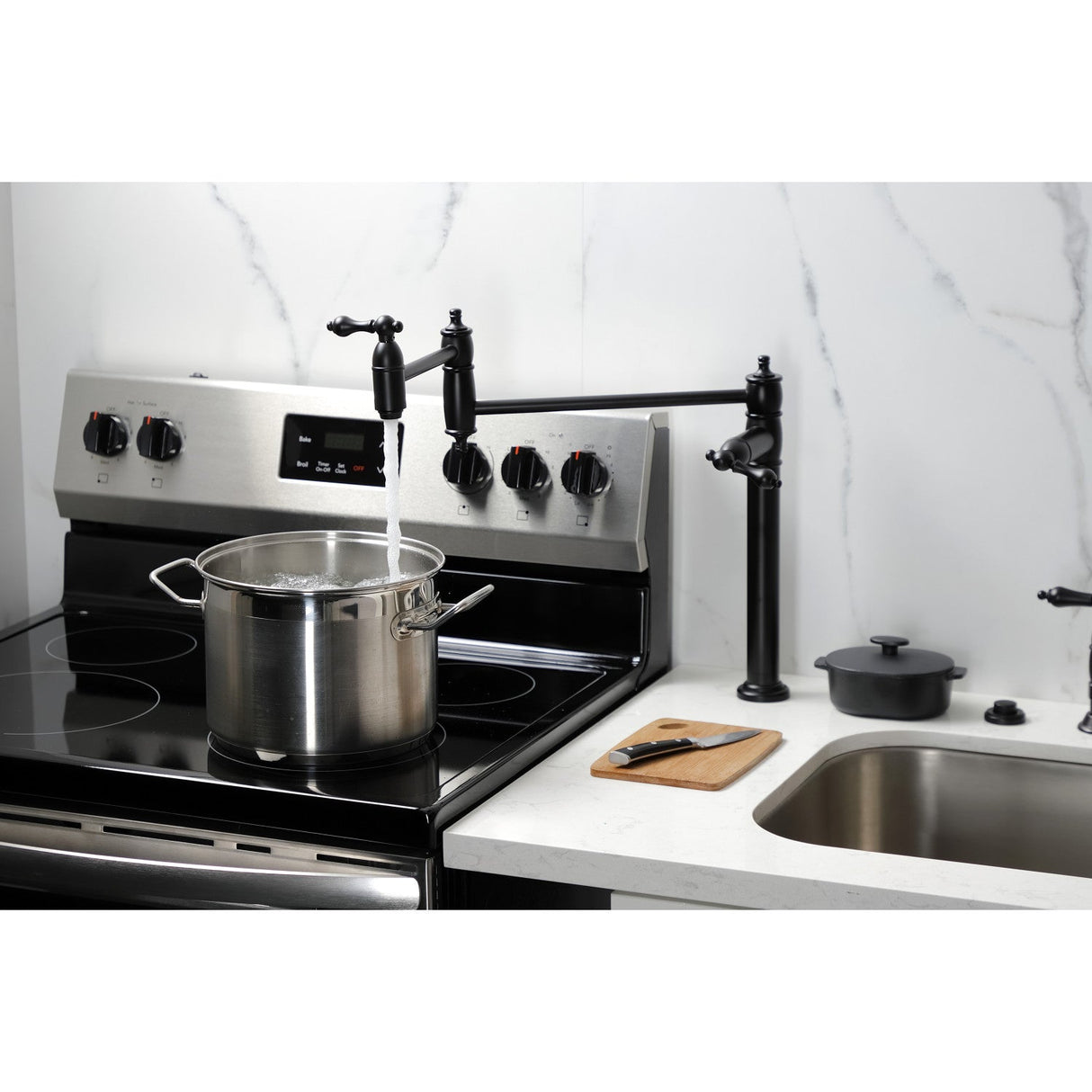 Restoration KS3700AL Single-Hole Deck Mount Pot Filler, Matte Black