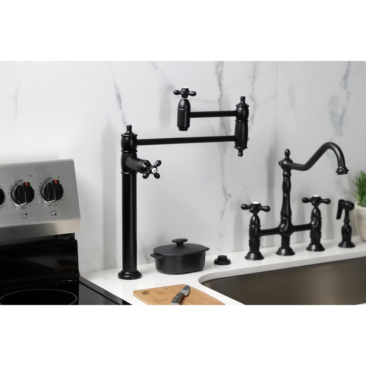 Restoration KS3700AX Single-Hole Deck Mount Pot Filler, Matte Black