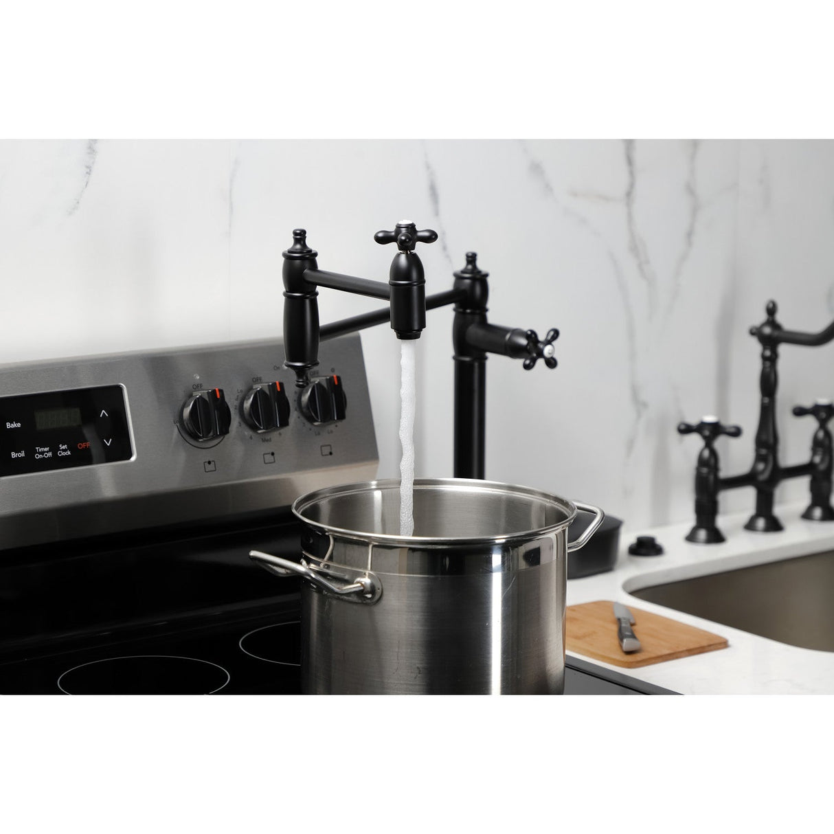 Restoration KS3700AX Single-Hole Deck Mount Pot Filler, Matte Black
