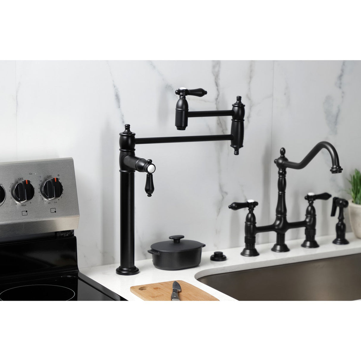 Heirloom KS3700BAL Single-Hole Deck Mount Pot Filler, Matte Black