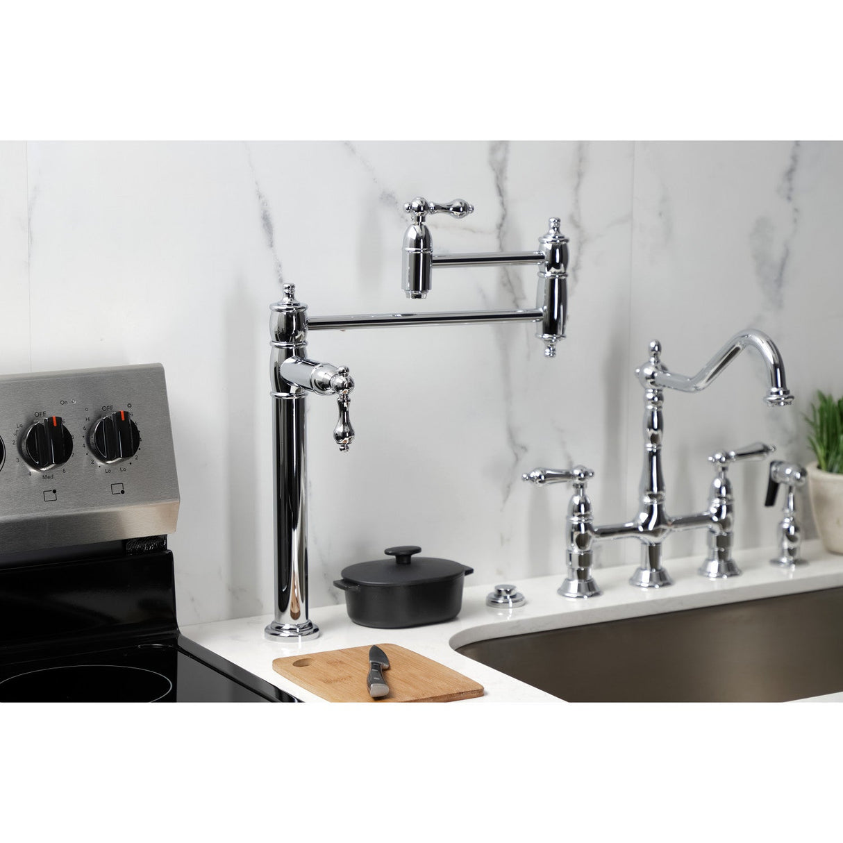 Restoration KS3701AL Single-Hole Deck Mount Pot Filler, Polished Chrome