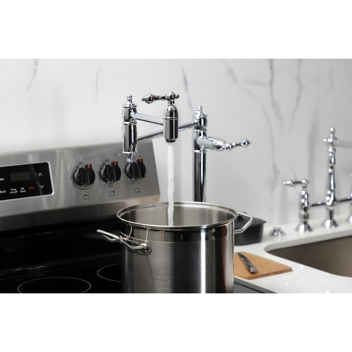 Restoration KS3701AL Single-Hole Deck Mount Pot Filler, Polished Chrome