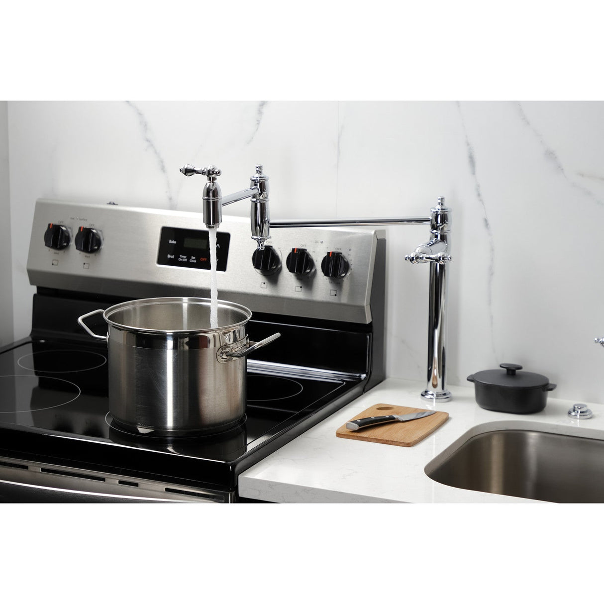 Restoration KS3701AL Single-Hole Deck Mount Pot Filler, Polished Chrome