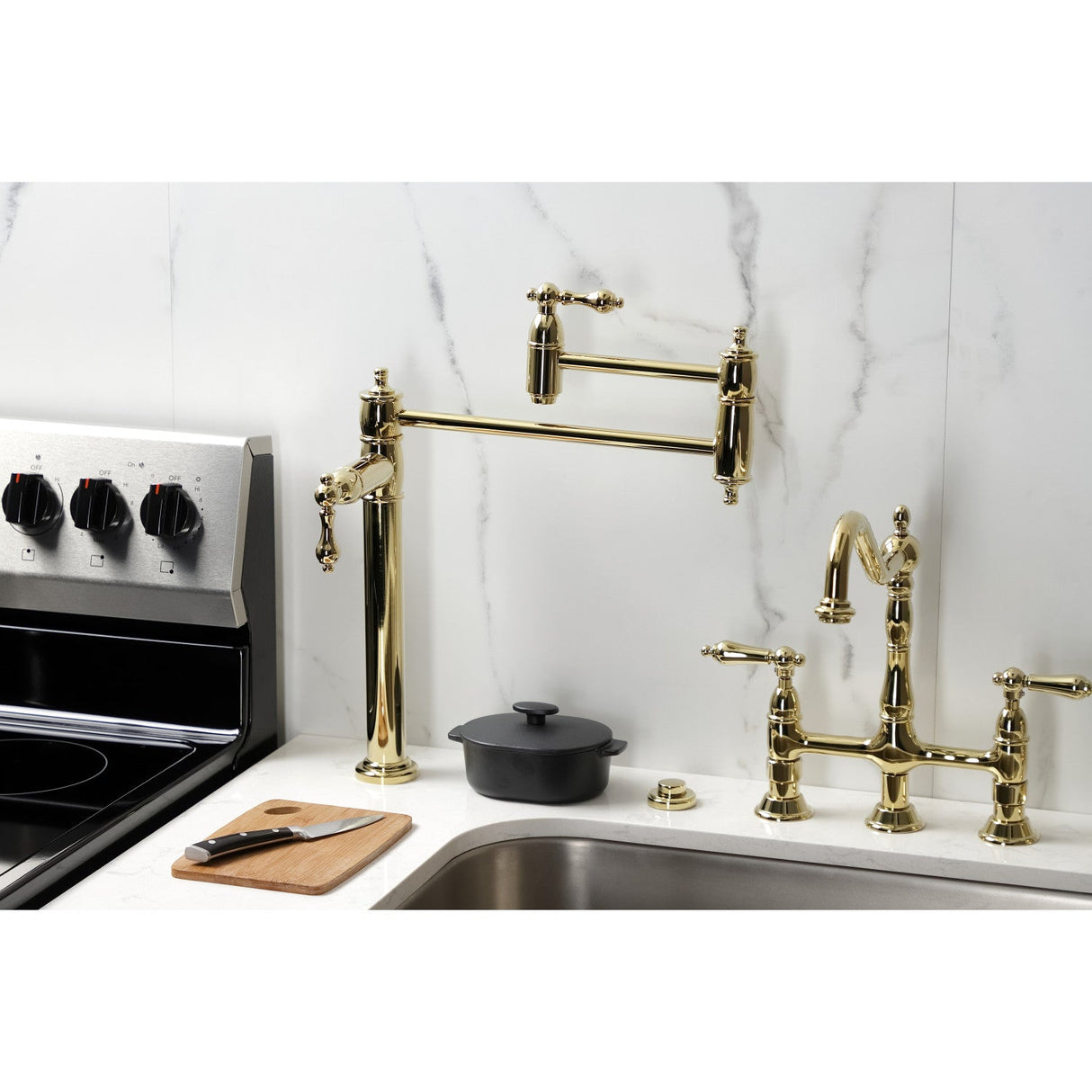 Restoration KS3702AL Single-Hole Deck Mount Pot Filler, Polished Brass