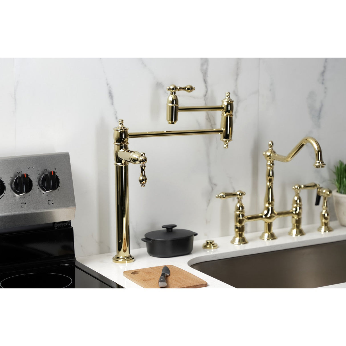 Restoration KS3702AL Single-Hole Deck Mount Pot Filler, Polished Brass