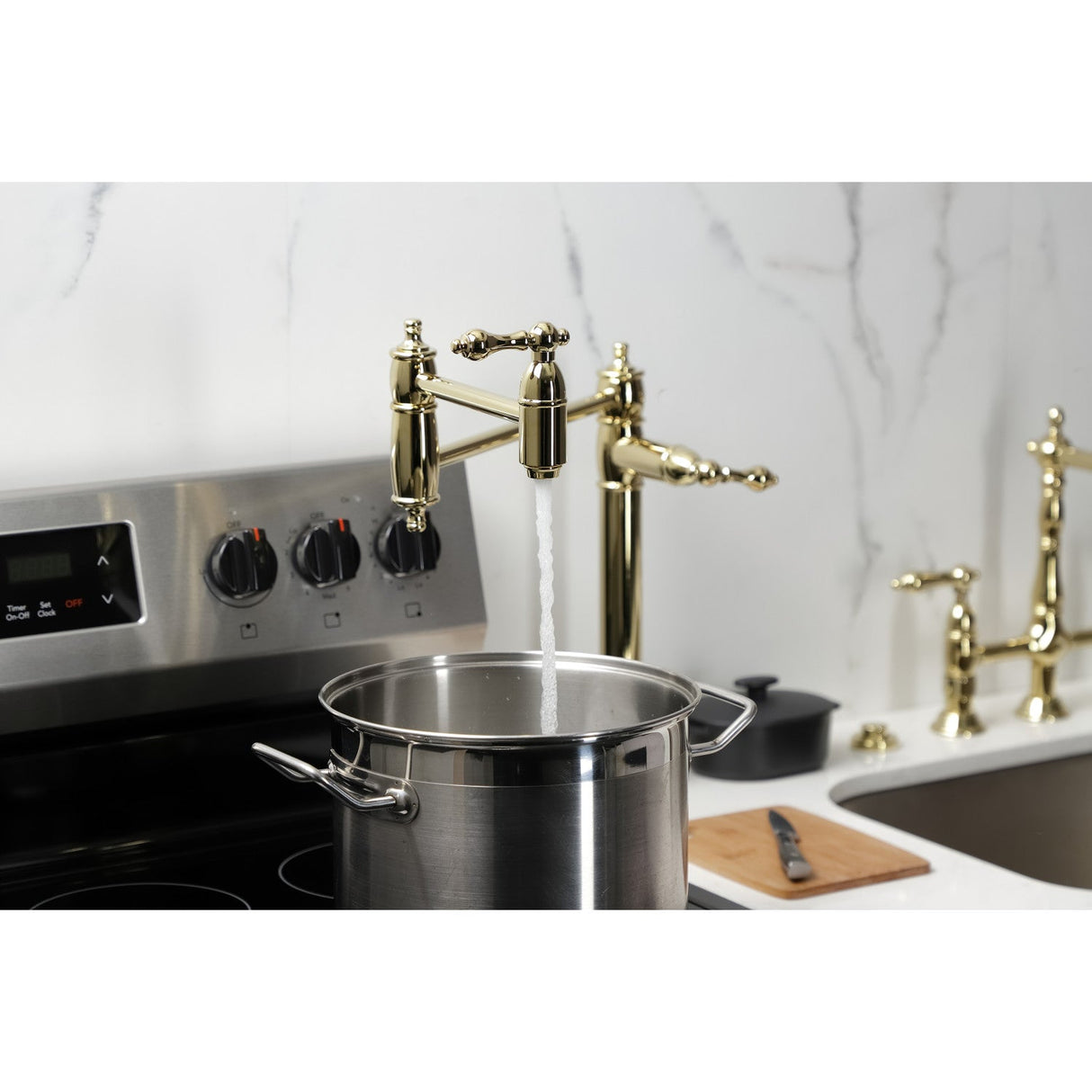 Restoration KS3702AL Single-Hole Deck Mount Pot Filler, Polished Brass