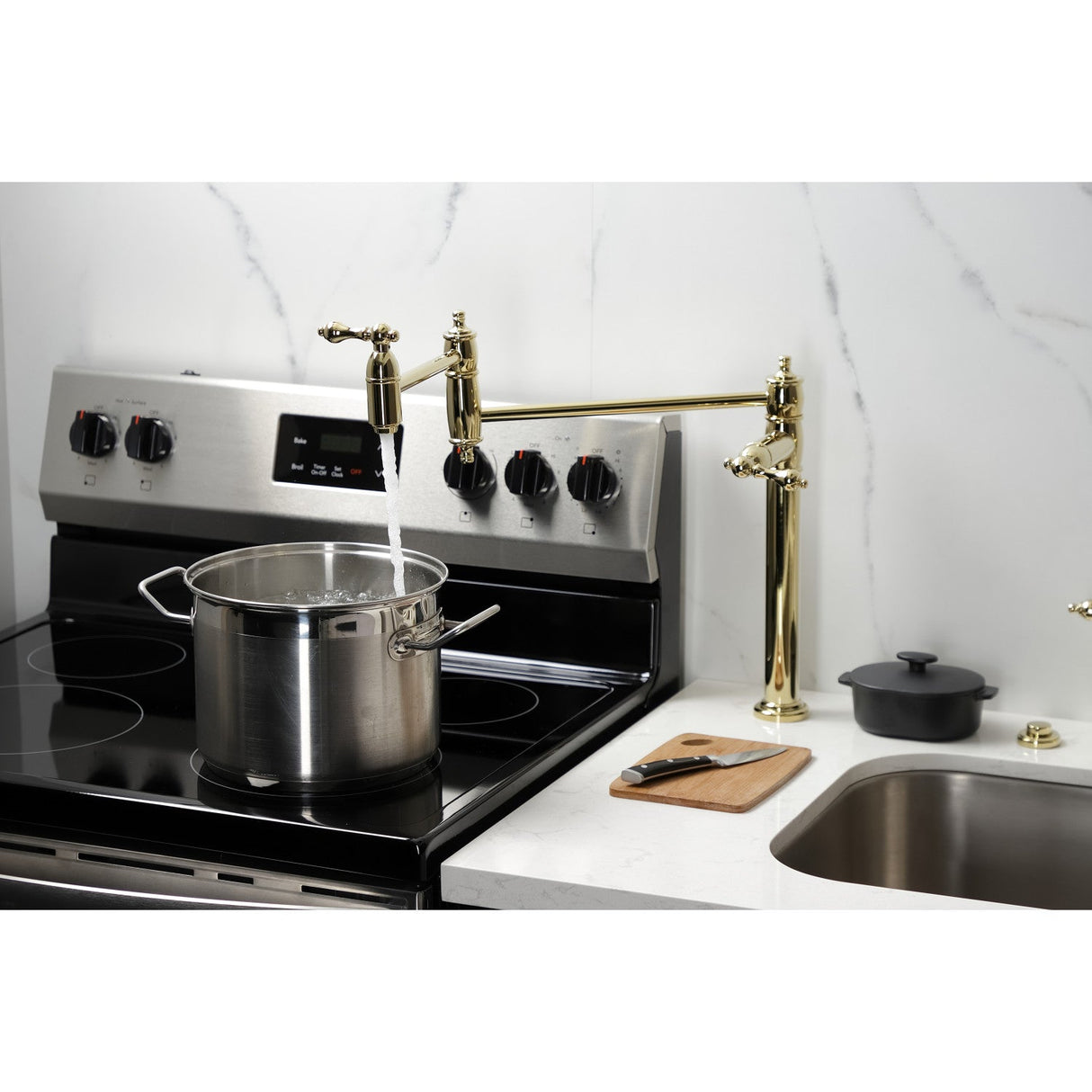 Restoration KS3702AL Single-Hole Deck Mount Pot Filler, Polished Brass