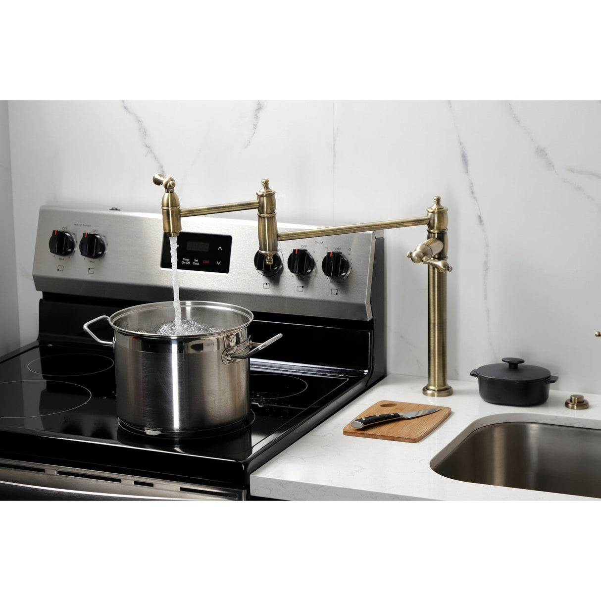 Restoration KS3703AL Single-Hole Deck Mount Pot Filler, Antique Brass