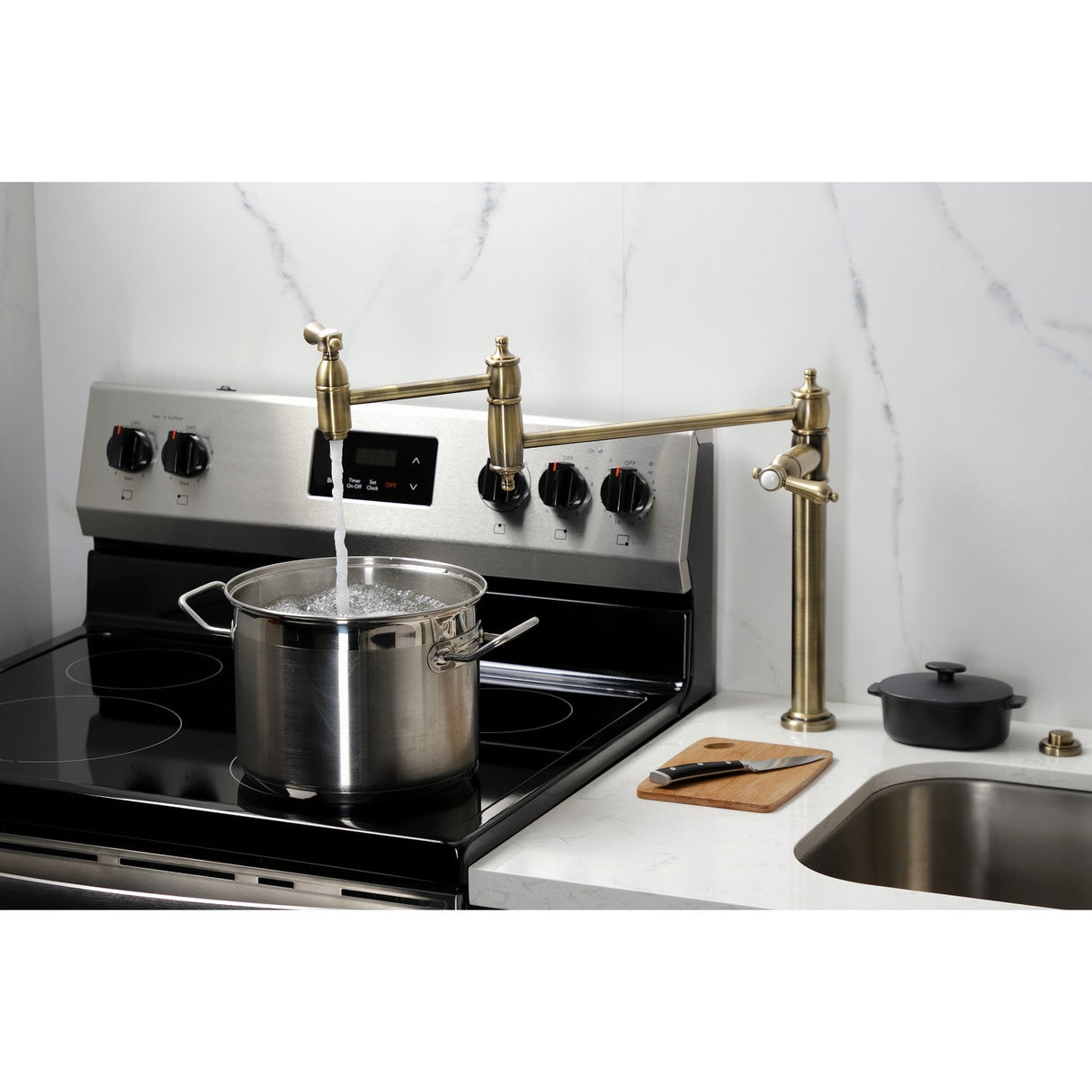 Heirloom KS3703BAL Single-Hole Deck Mount Pot Filler, Antique Brass