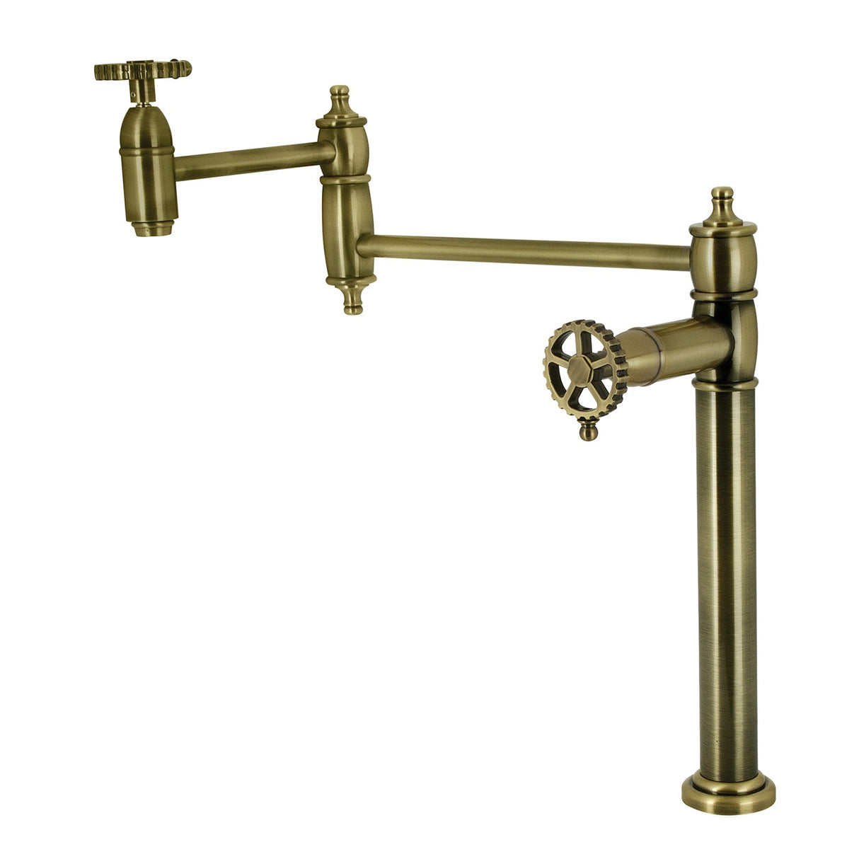 Fuller KS3703CG Two-Handle Deck Mount Pot Filler, Antique Brass