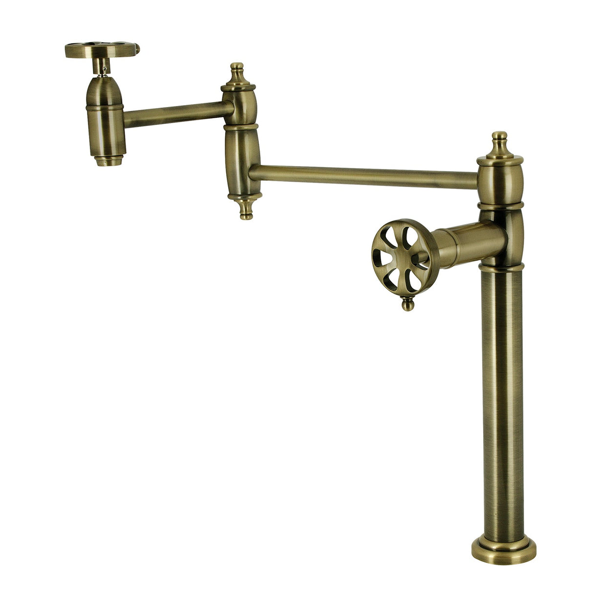 Belknap KS3703RX Two-Handle Deck Mount Pot Filler, Antique Brass