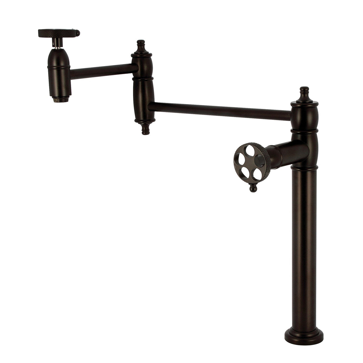Webb KS3705RKX Two-Handle 1-Hole Deck Mount Pot Filler Faucet with Knurled Handle, Oil Rubbed Bronze