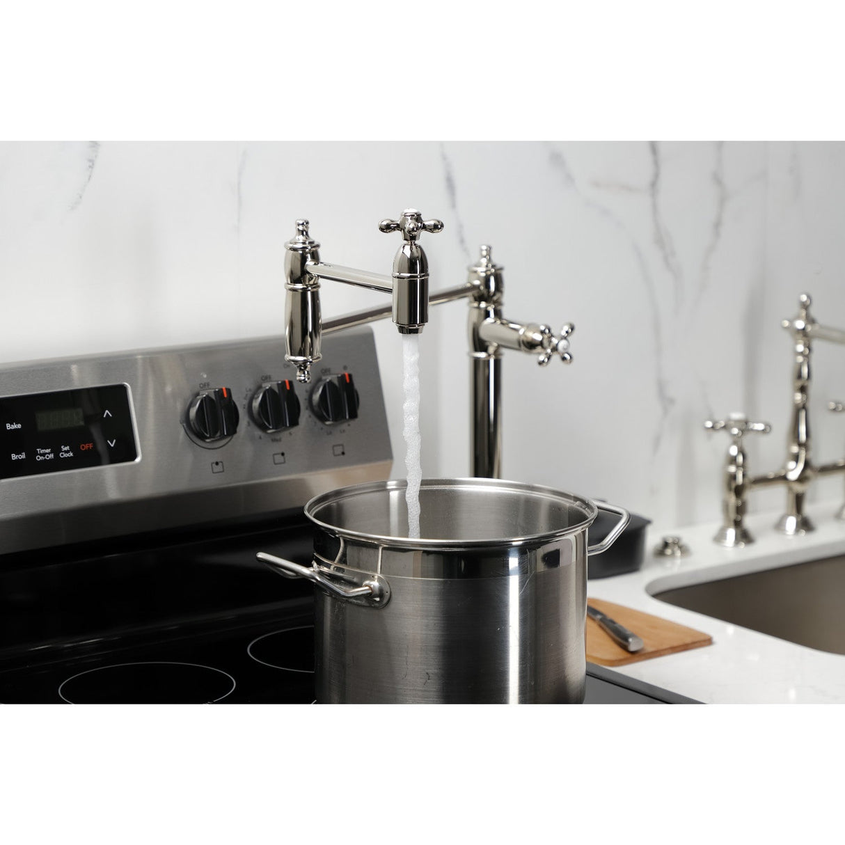 Restoration KS3706AX Single-Hole Deck Mount Pot Filler, Polished Nickel