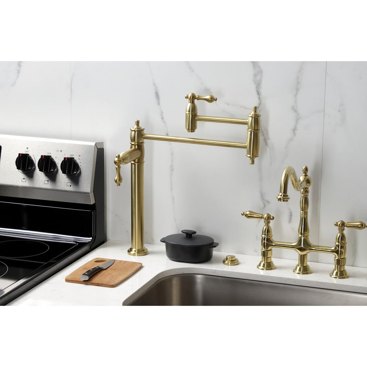 Restoration KS3707AL Single-Hole Deck Mount Pot Filler, Brushed Brass