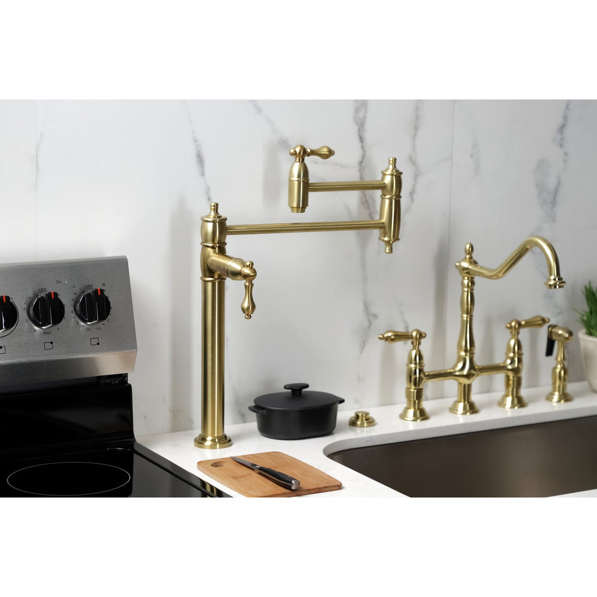 Restoration KS3707AL Single-Hole Deck Mount Pot Filler, Brushed Brass