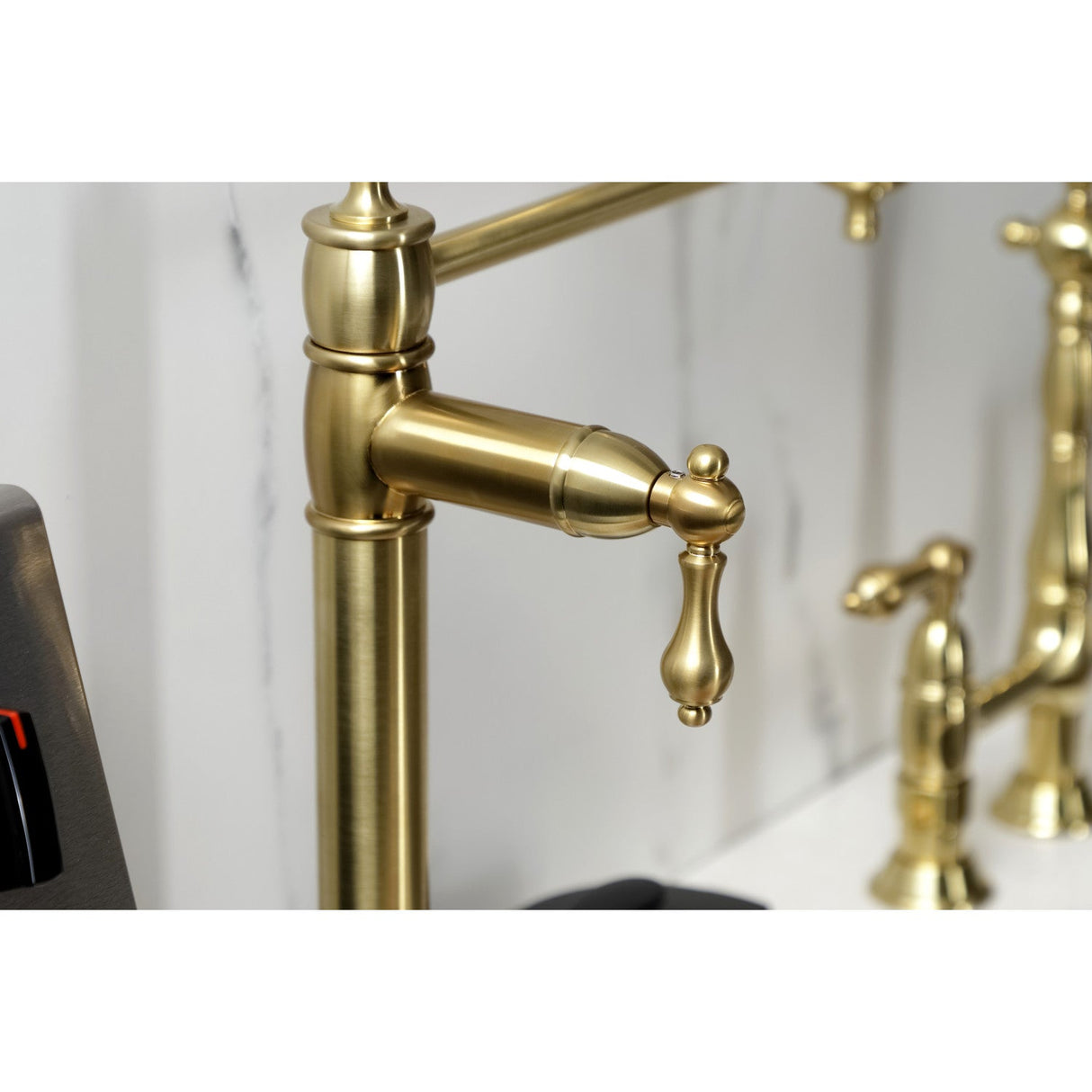 Restoration KS3707AL Single-Hole Deck Mount Pot Filler, Brushed Brass