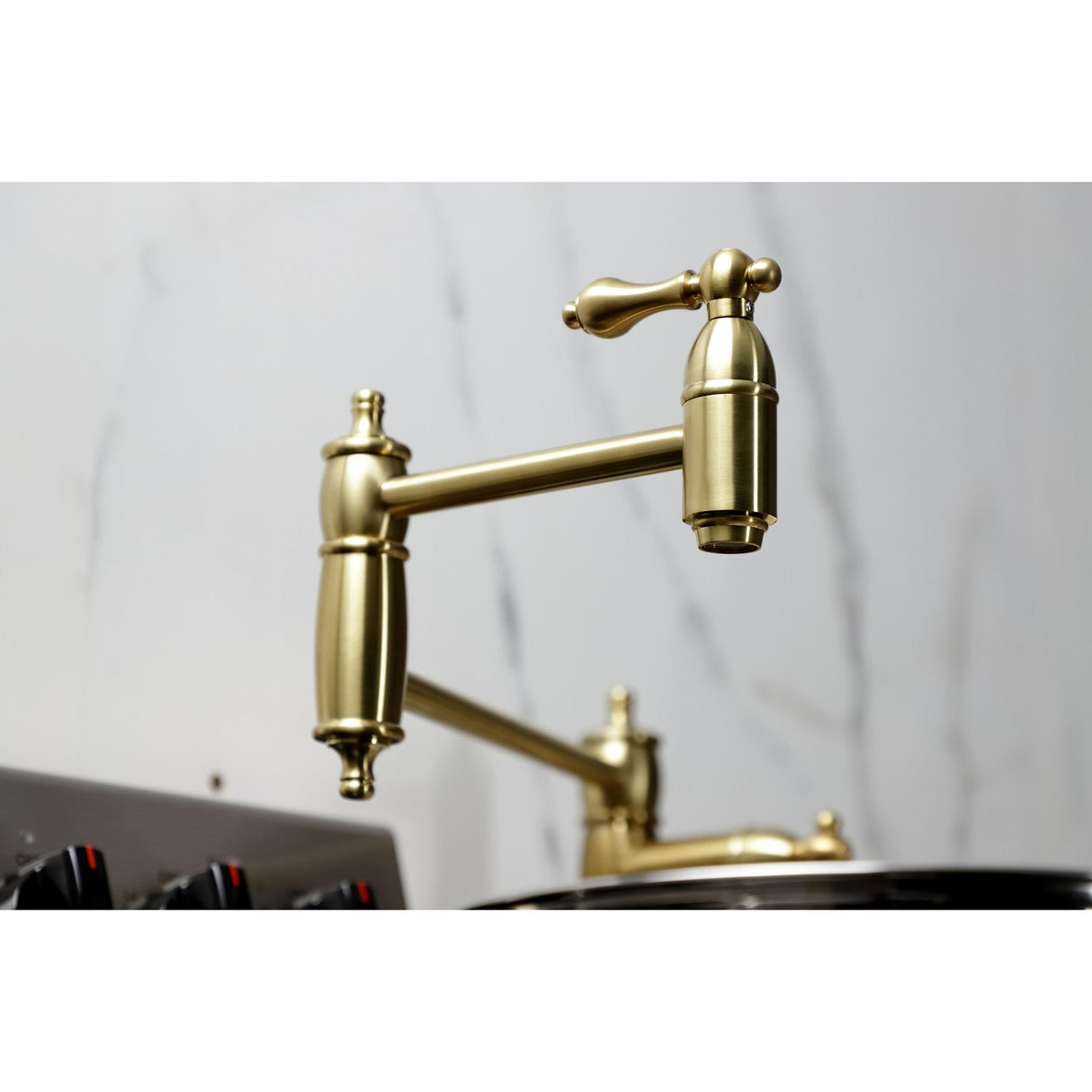 Restoration KS3707AL Single-Hole Deck Mount Pot Filler, Brushed Brass