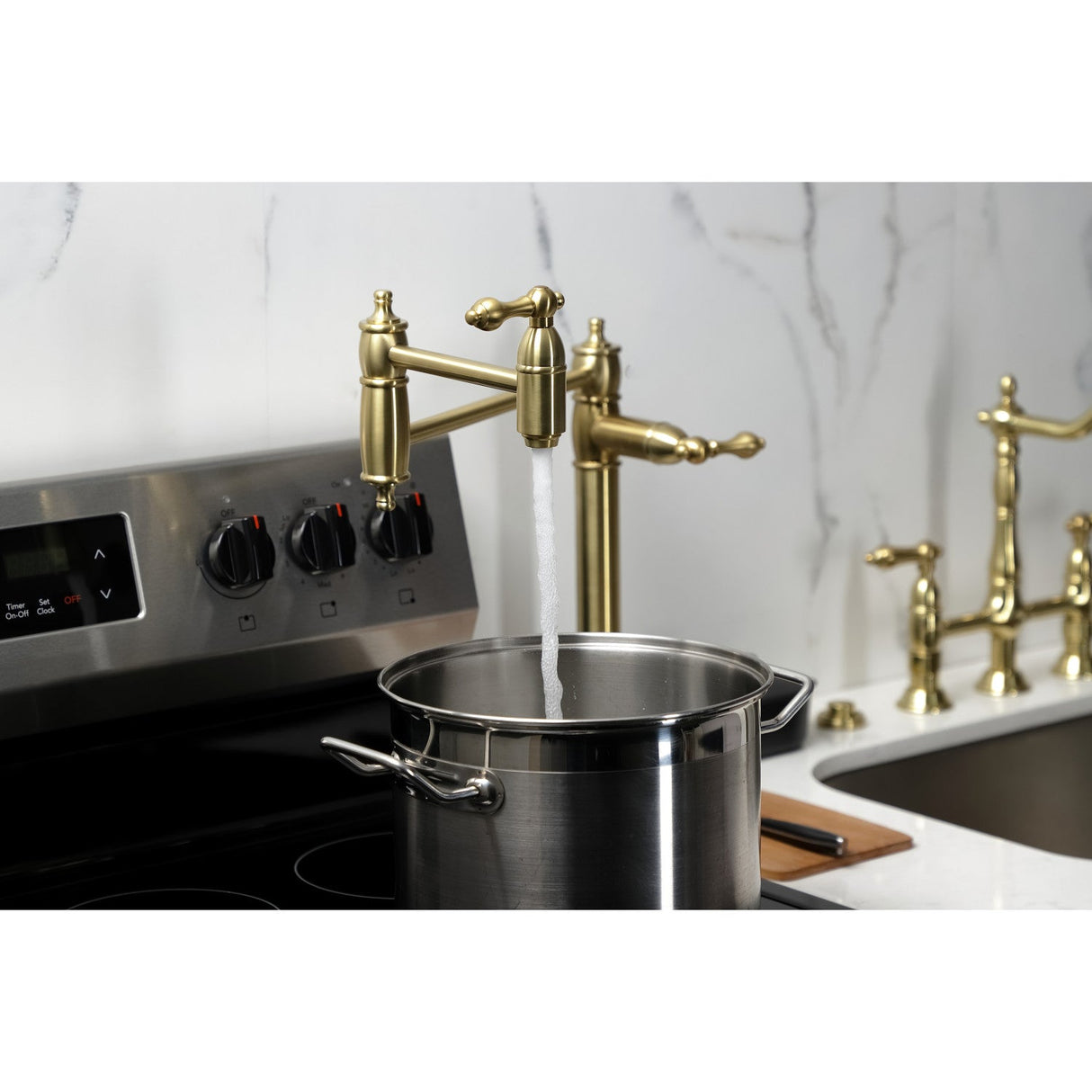 Restoration KS3707AL Single-Hole Deck Mount Pot Filler, Brushed Brass