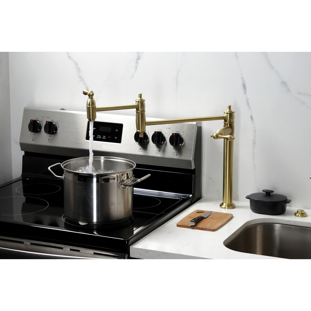 Restoration KS3707AL Single-Hole Deck Mount Pot Filler, Brushed Brass