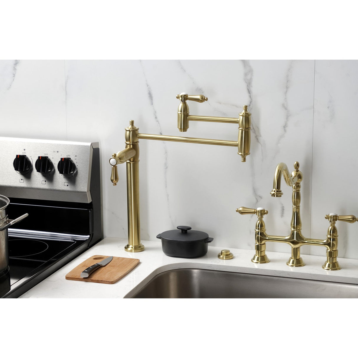 Heirloom KS3707BAL Single-Hole Deck Mount Pot Filler, Brushed Brass