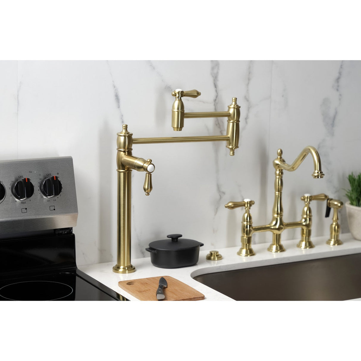 Heirloom KS3707BAL Single-Hole Deck Mount Pot Filler, Brushed Brass