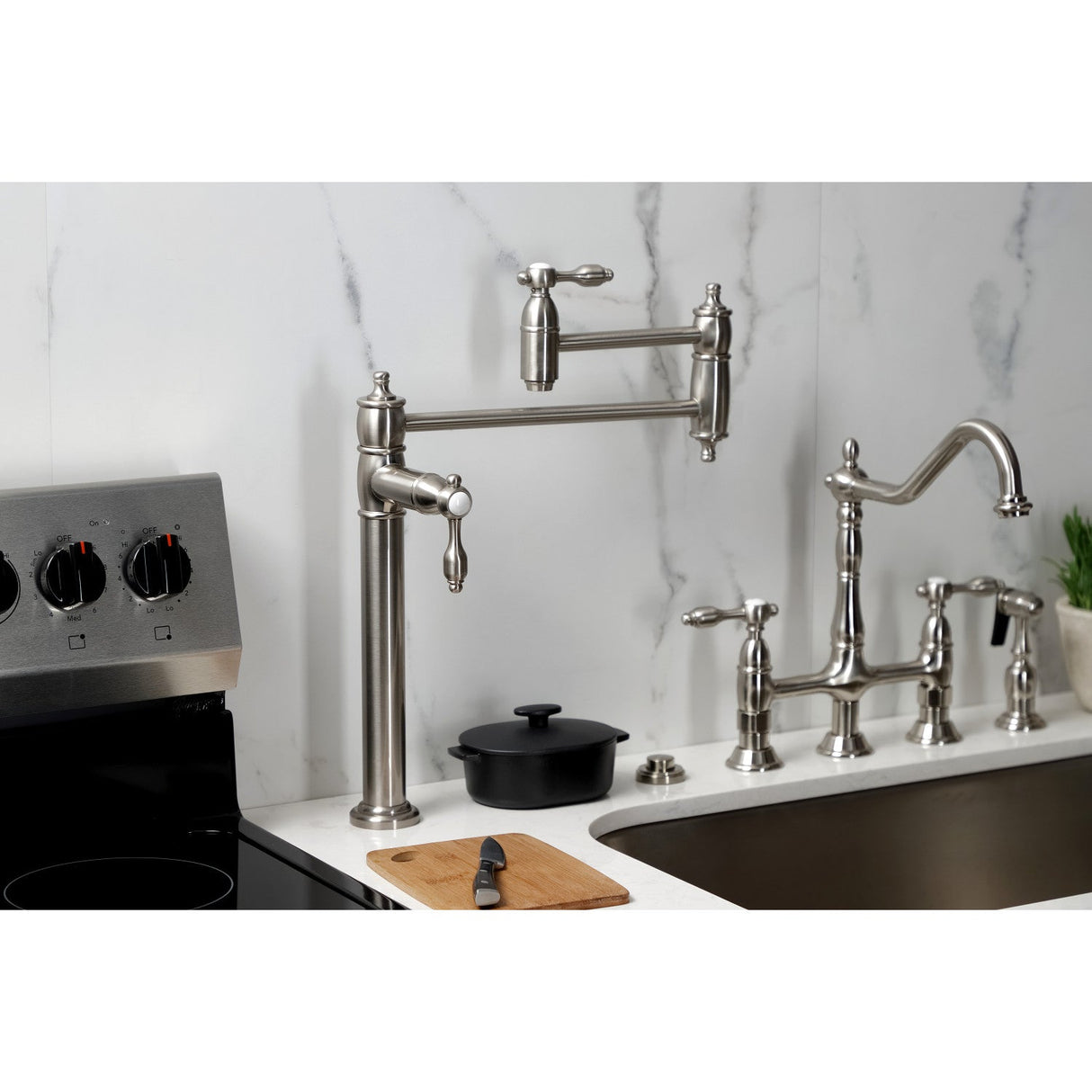 Tudor KS3708TAL Single-Hole Deck Mount Pot Filler, Brushed Nickel