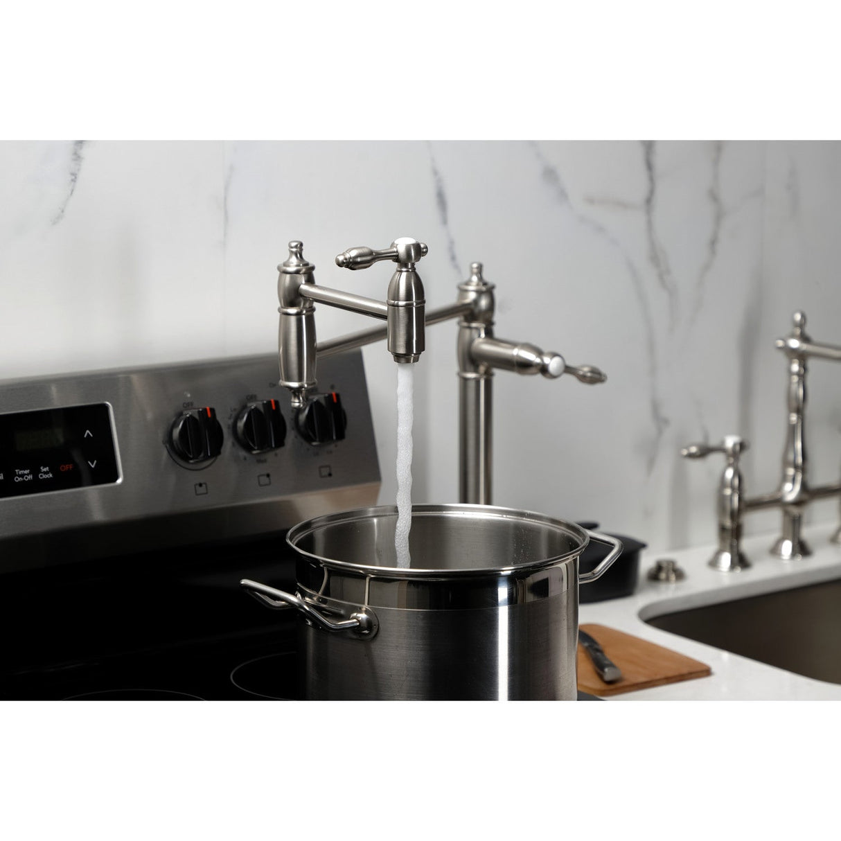 Tudor KS3708TAL Single-Hole Deck Mount Pot Filler, Brushed Nickel