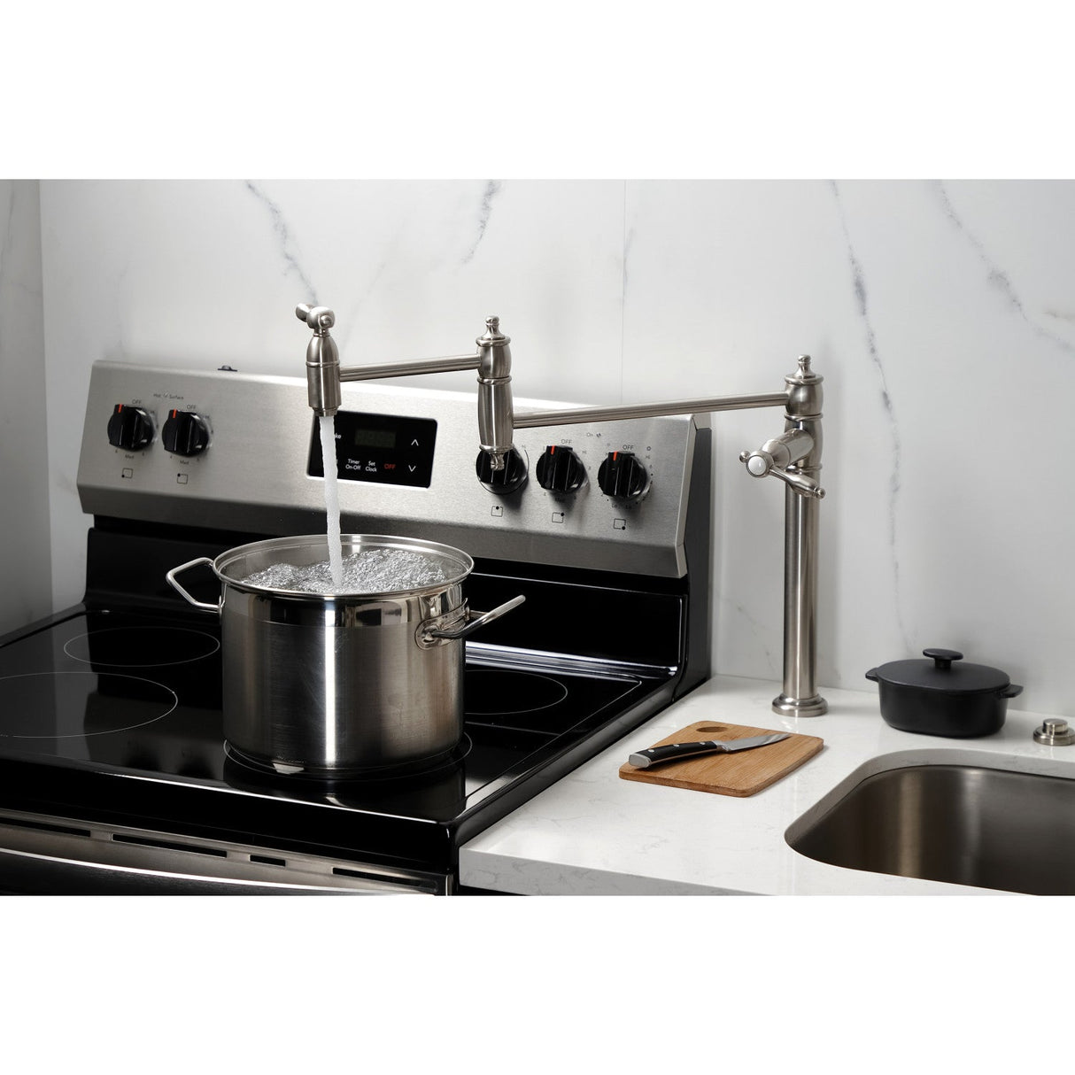 Tudor KS3708TAL Single-Hole Deck Mount Pot Filler, Brushed Nickel