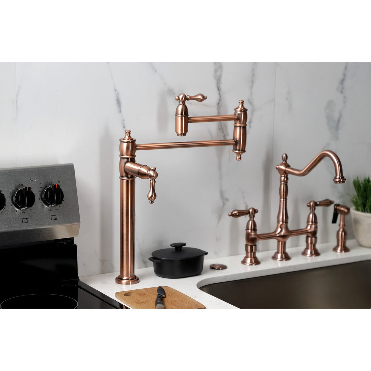 Restoration KS370ALAC Single-Hole Deck Mount Pot Filler, Antique Copper