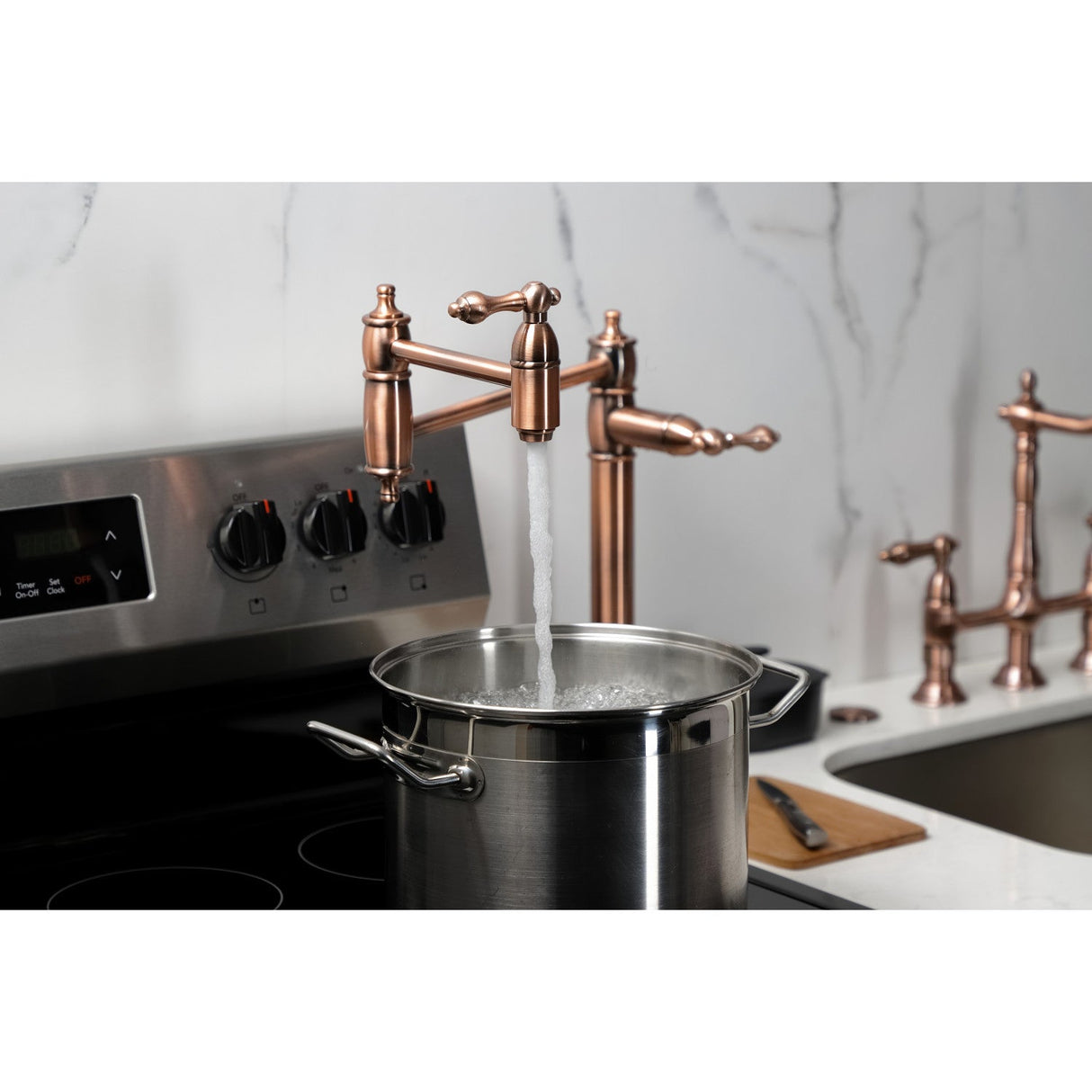 Restoration KS370ALAC Single-Hole Deck Mount Pot Filler, Antique Copper