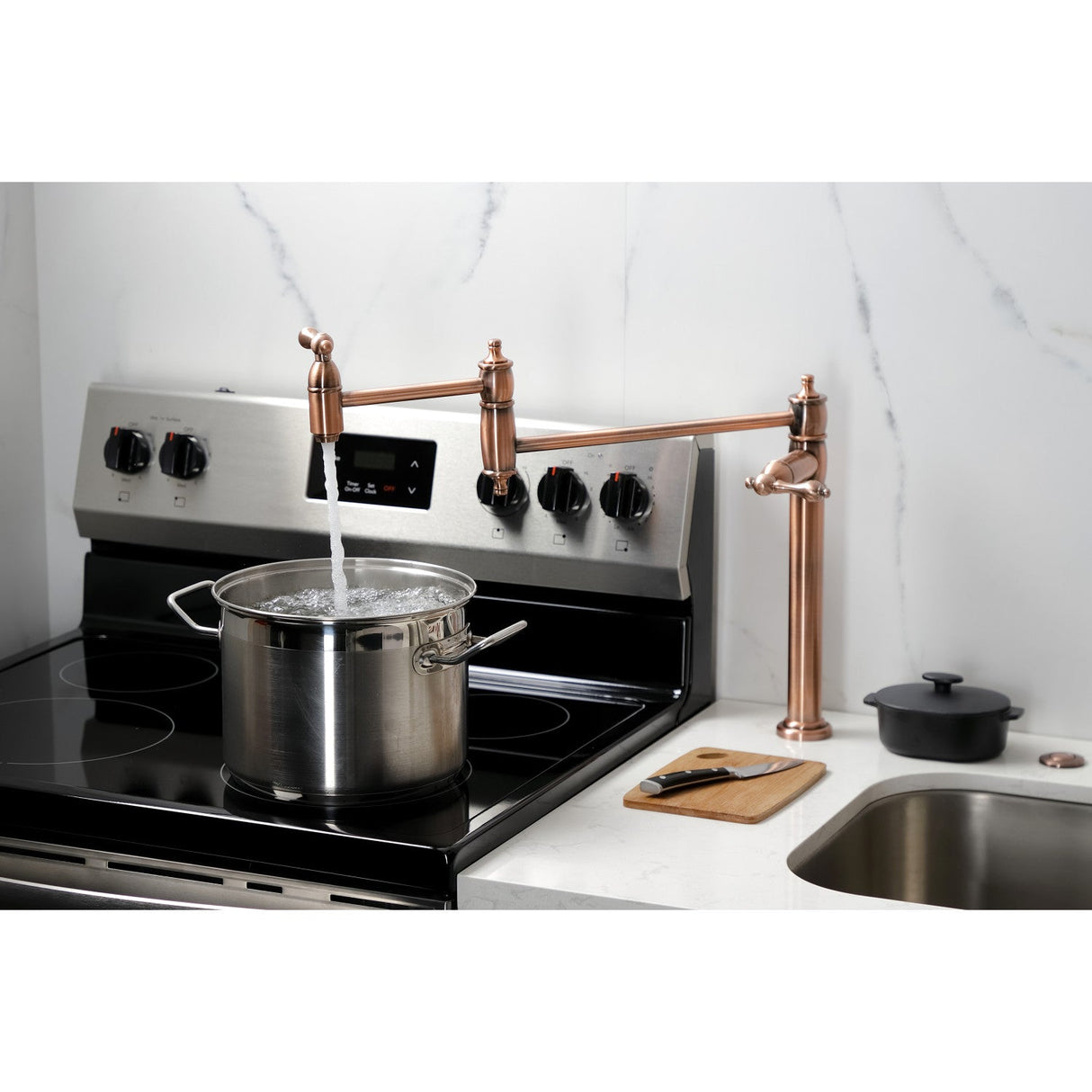 Restoration KS370ALAC Single-Hole Deck Mount Pot Filler, Antique Copper